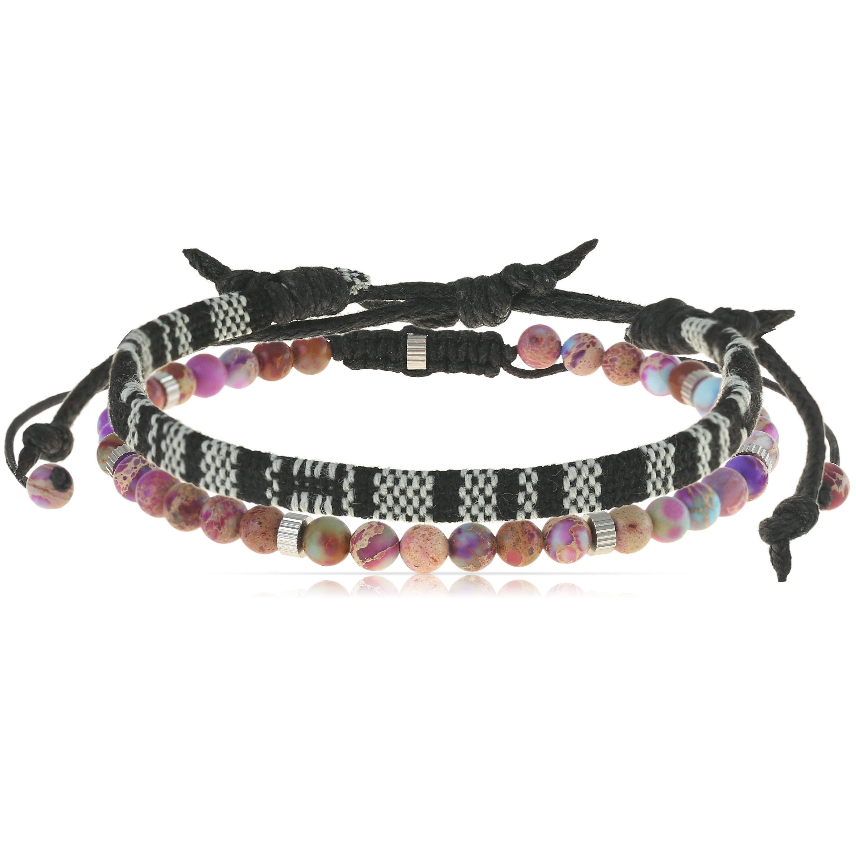 Made by Nami Armband Set Armband Herren Damen bunt mit verschiedenen Armbändern, aus Stoff und Edelstahl - Schlichtes Design - Wasserfest