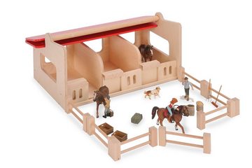 LeNoSa Spielwelt Pferdestall aus Holz mit aufklappbaren Dach & aufschiebbaren Boxentüren • Made in Germany • Bätz Holzspielwaren