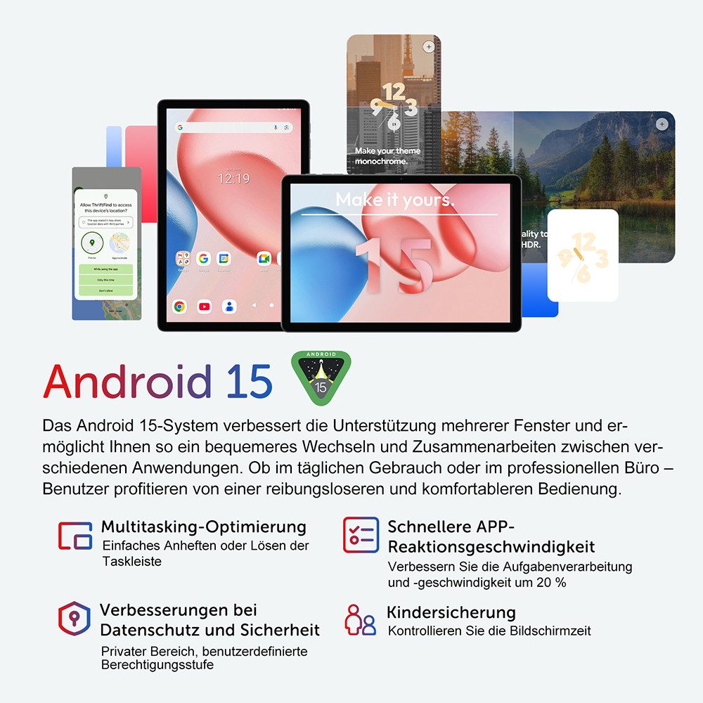 XGODY 11"(16GB+256GB) Android 15(Kostenlose Ledertasche,Tastatur, Ladegerät) Tablet (11", 256 GB, Android 15, 5G WIFI, 16GB RAM, Android 15, Widevine L1,8-Core, – Bild 3 von 5