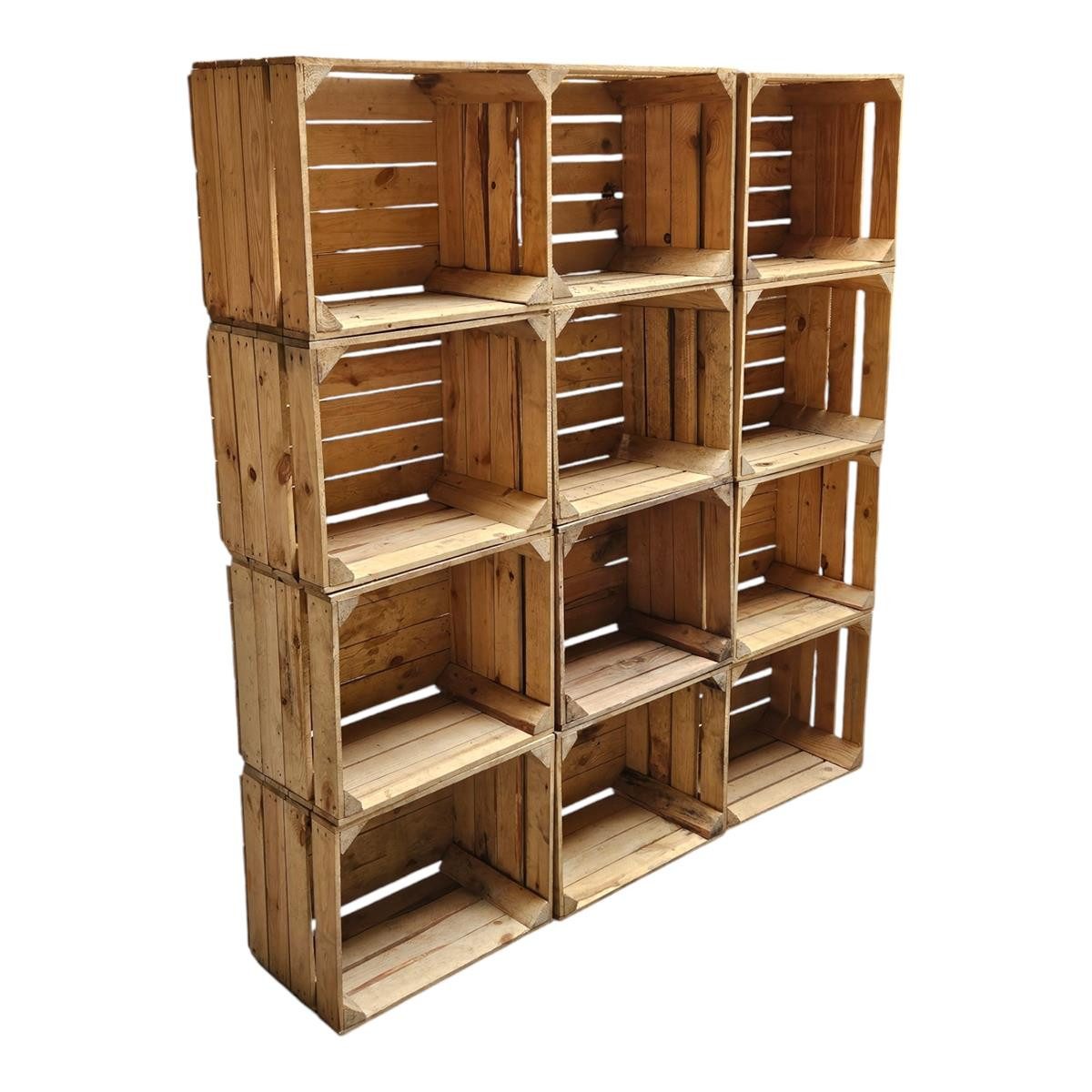 Teramico Holzkiste Holzkisten 12er Set 50 x 40 x 30cm Vintage Natur massiv und stabil, Vintage Obstkiste