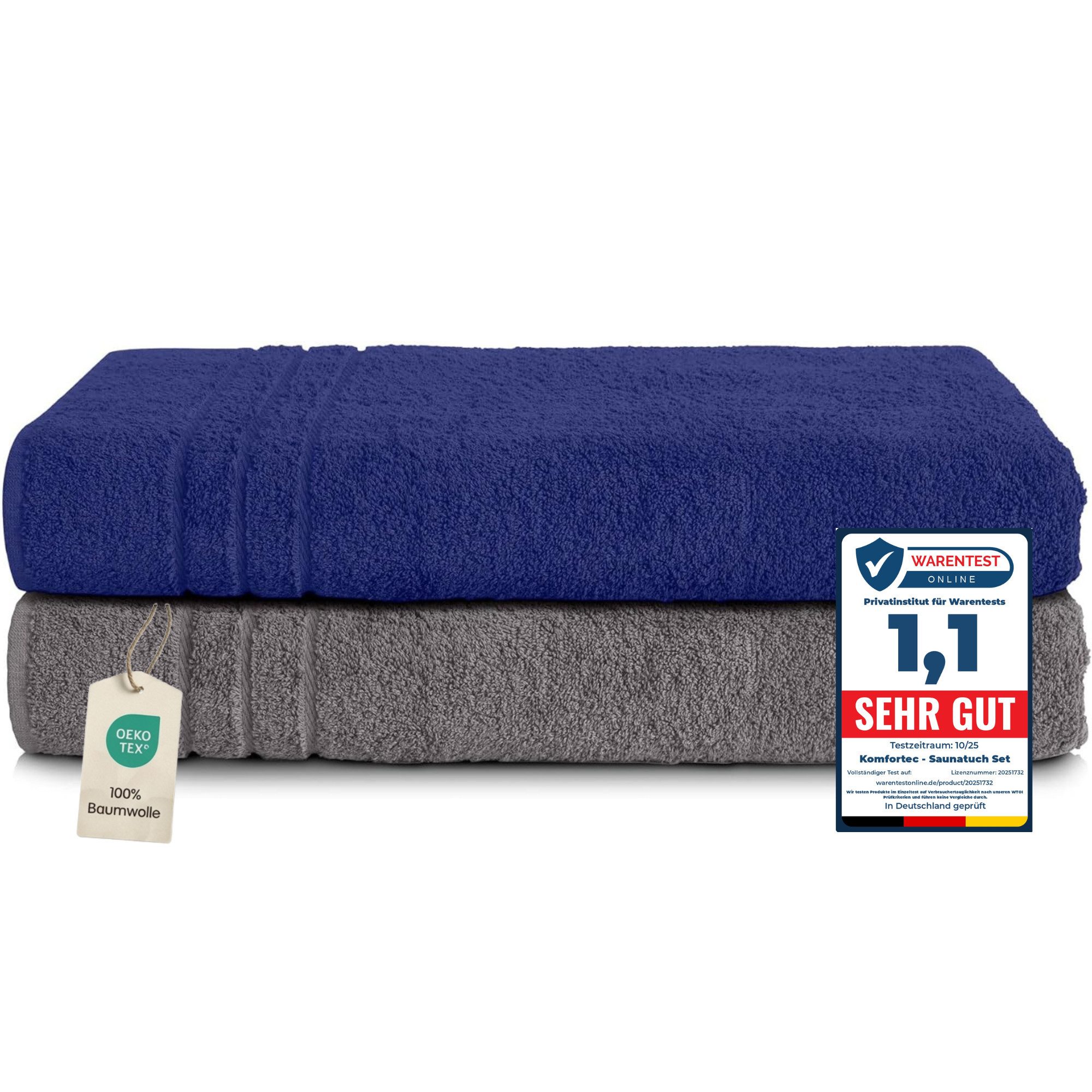 Komfortec Saunatuch Frotte aus 100% Baumwolle, Frottee (Packung, 2-St), 80x200 Saunatücher set XXL, Weich, Schnelltrocknend