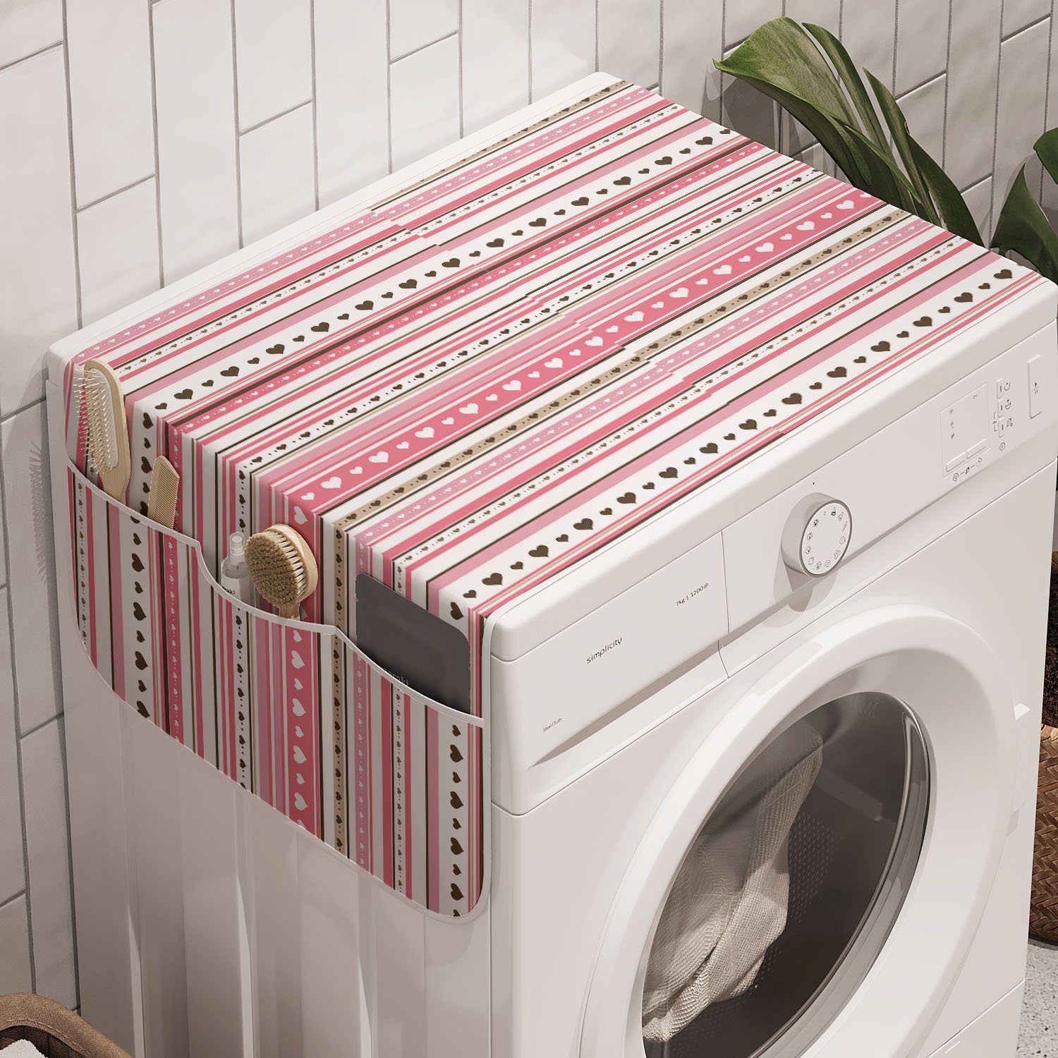 Abakuhaus Badorganizer Anti-Rutsch-Stoffabdeckung für Waschmaschine und Trockner, Romantisch Herz-Punkt-Streifen