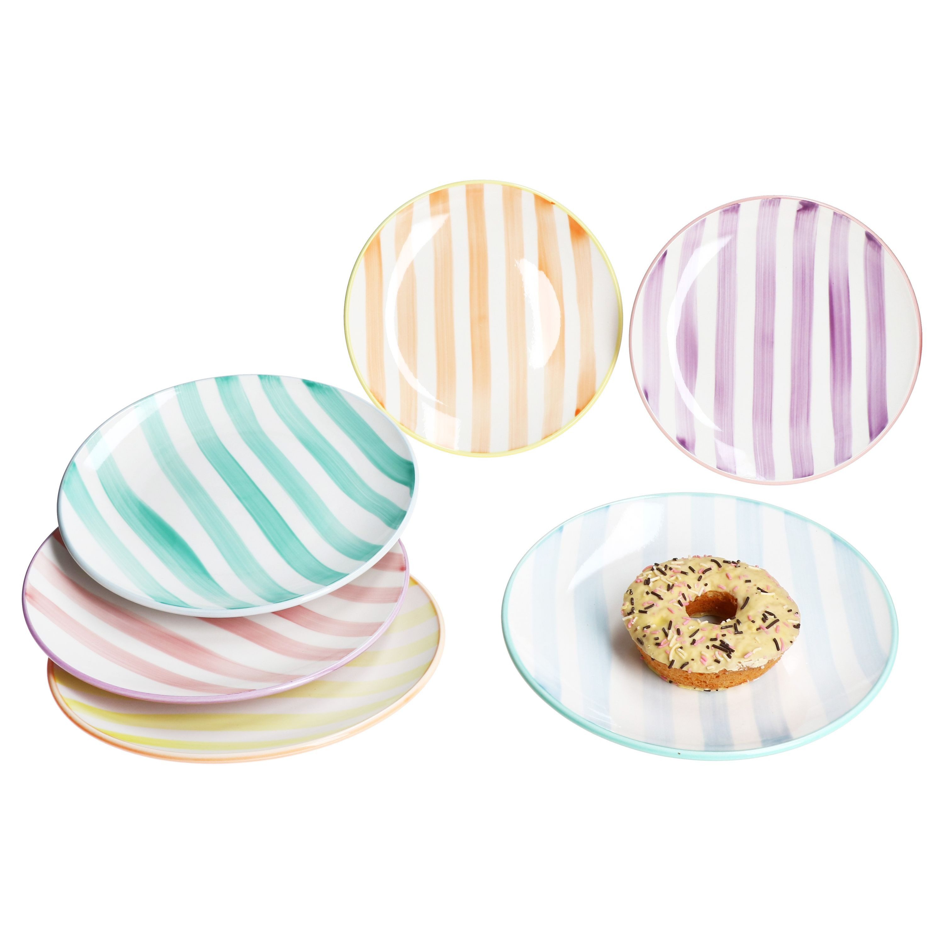 MamboCat Frühstücksteller Beach Pastello Stripes 6er Set Kuchenteller Steingut 6 Pers pastell