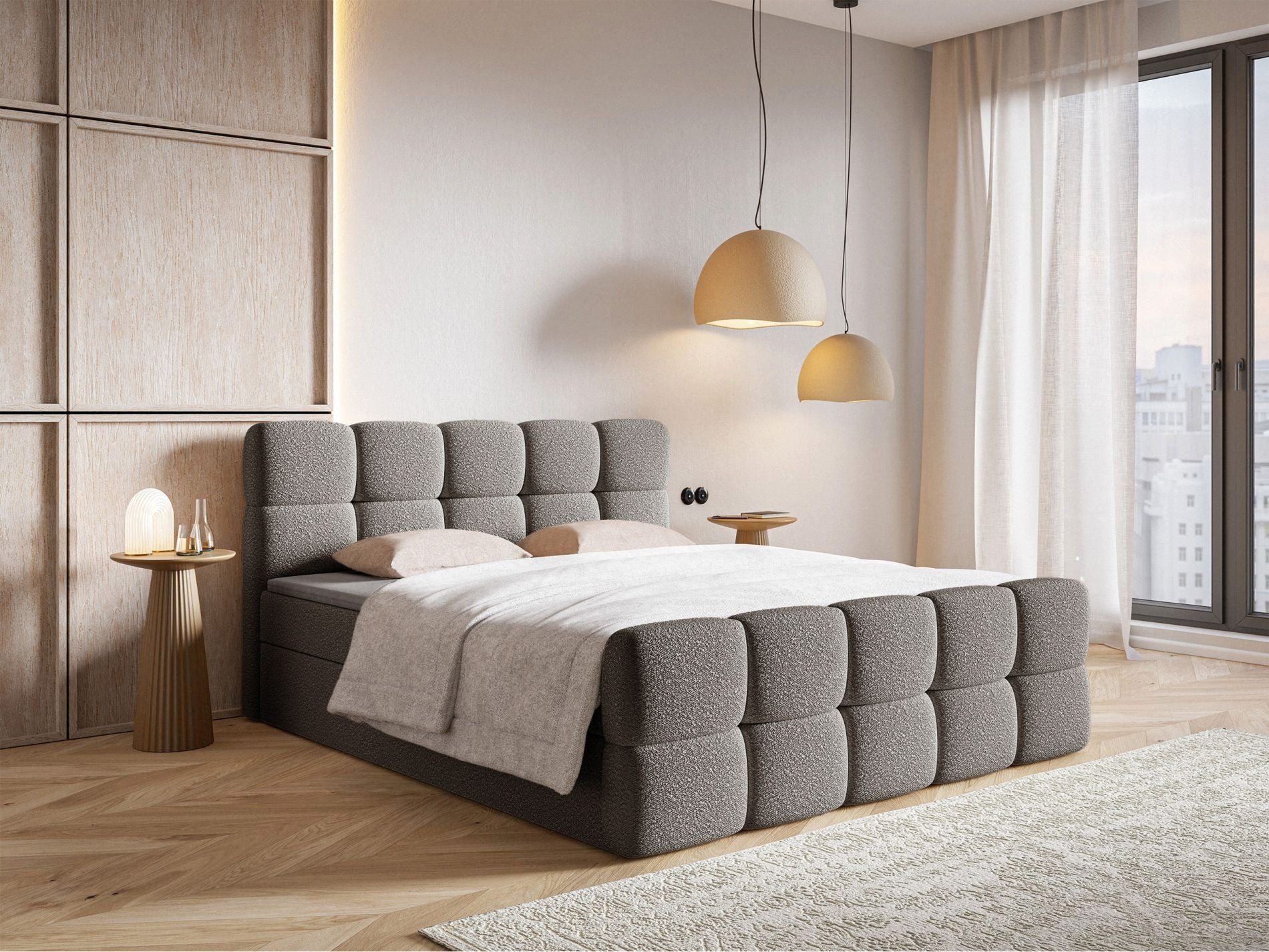 Selsey Boxbett CLOUDY, mit Matratze, Topper, Bettkasten und Bouclé-Bezug