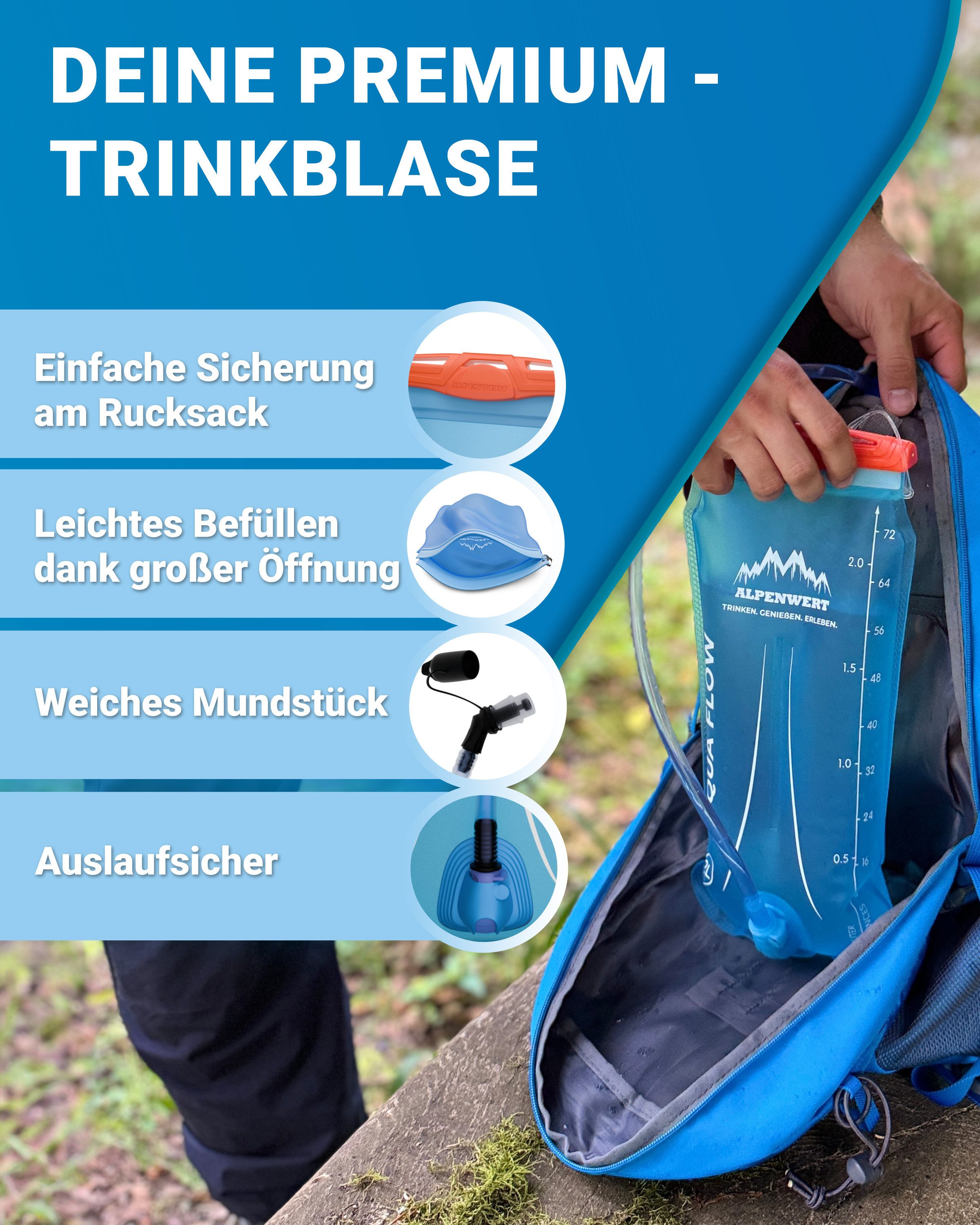 Alpenwert Trinkbeutel Alpenwert Trinkblase mit Trinkschlauch Wasserblase 2L/3L Outdoor