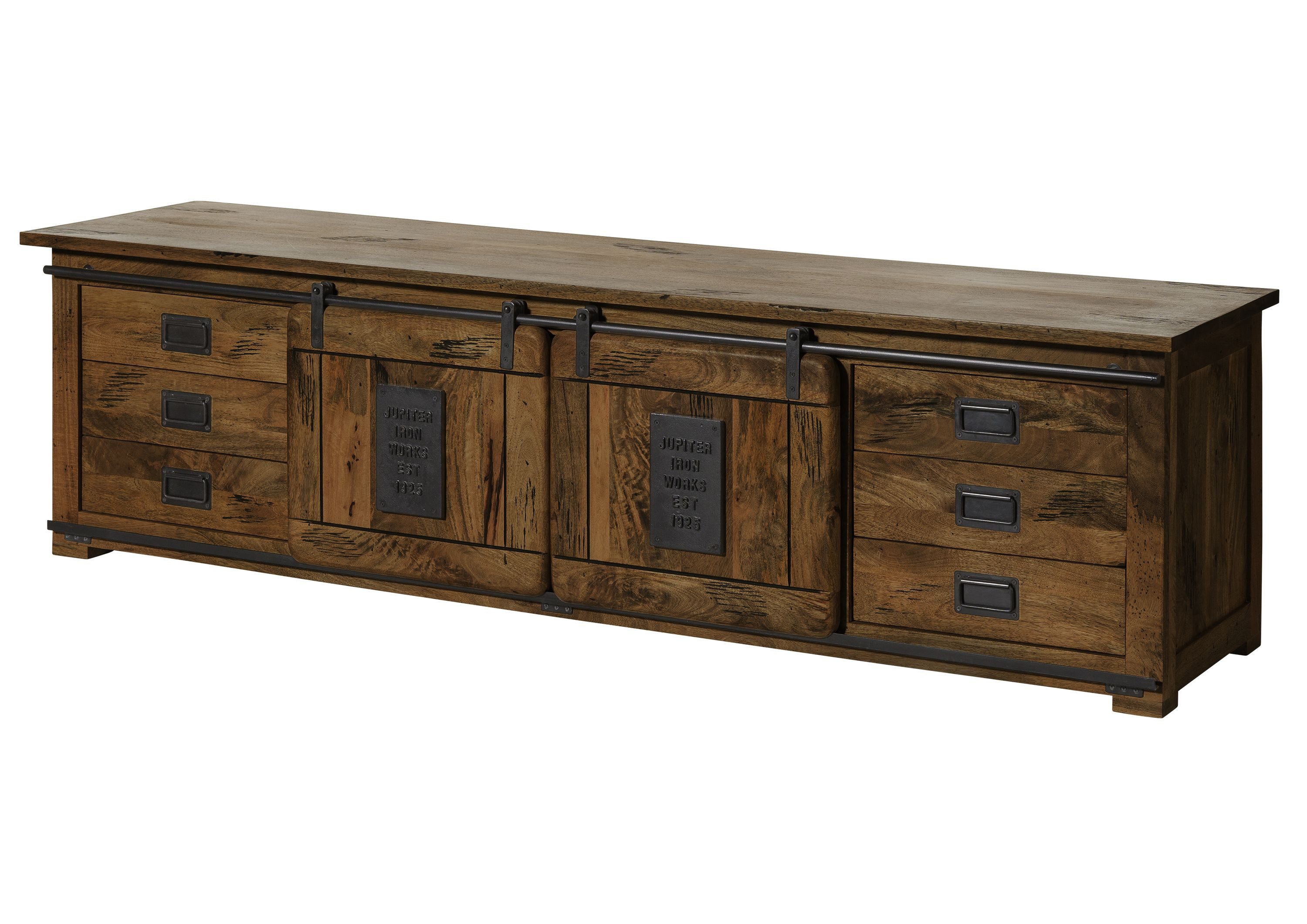 Massivmoebel24 TV-Board RAILWAY (Massivholz), Mango 220x55x60 braun lackiert RAILWAY #466