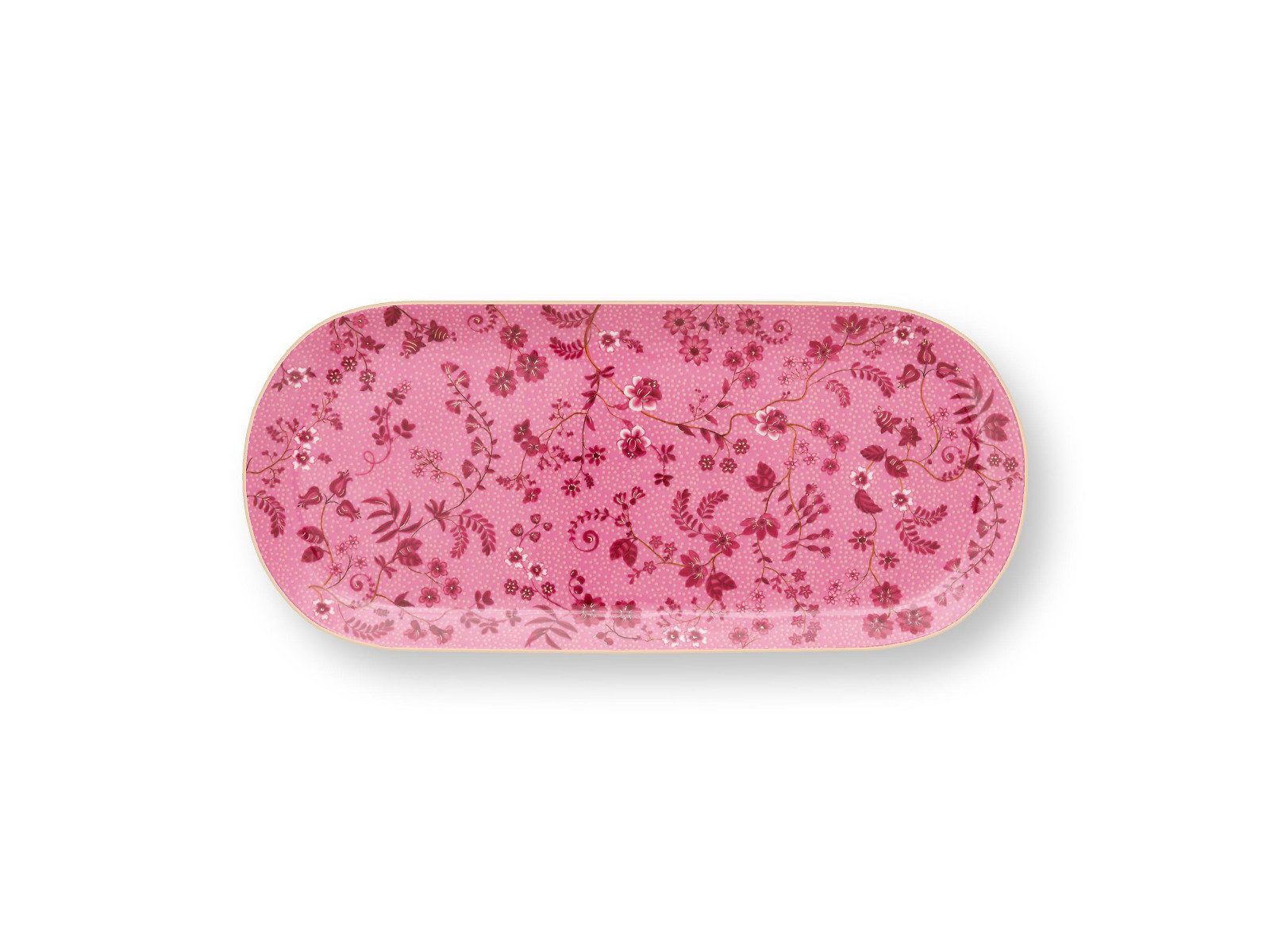 PiP Studio Servierplatte Jolie Flowers Pink Kuchenplatte 33,3x15,5cm, Porzellan, (Platten)