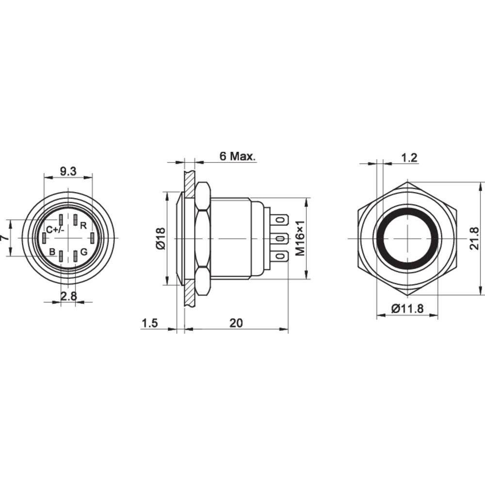 Serie Schalter Drucktaster TRU Drucktaster für COMPONENTS GQ16F, überlistungssicher,
