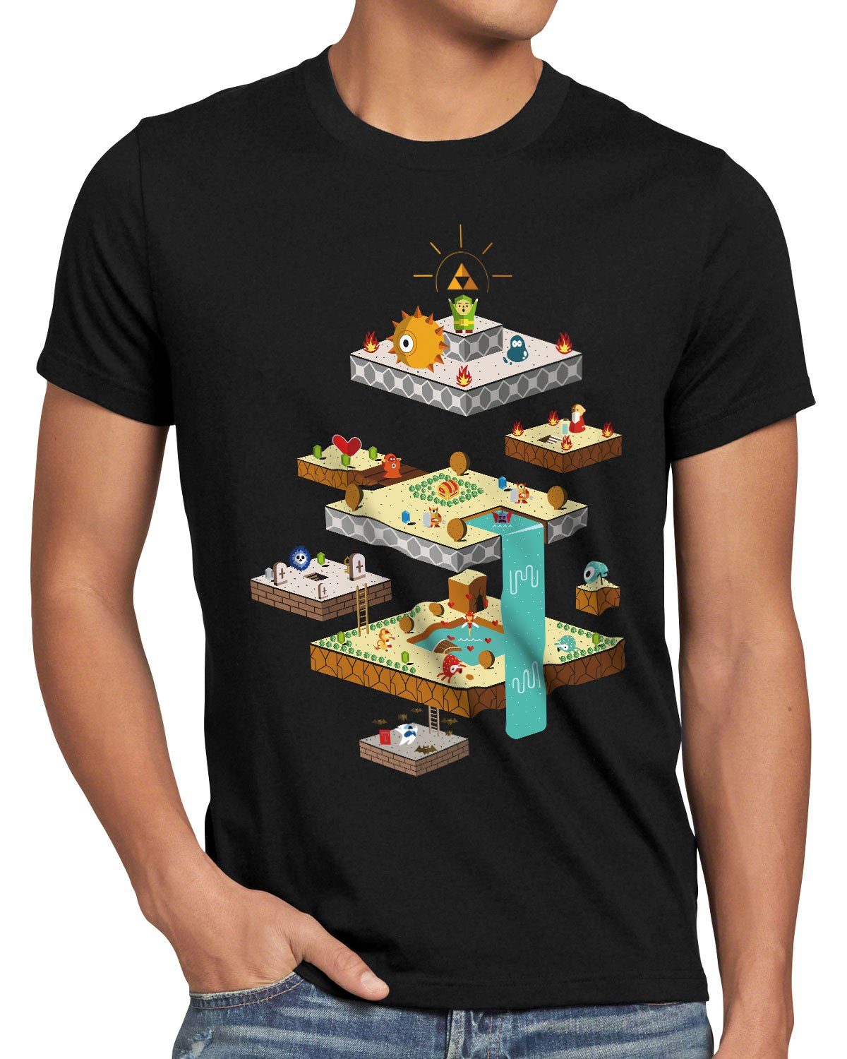 style3 Print-Shirt Herren T-Shirt Links Dungeon wild switch the breath of snes ocarina schwarz