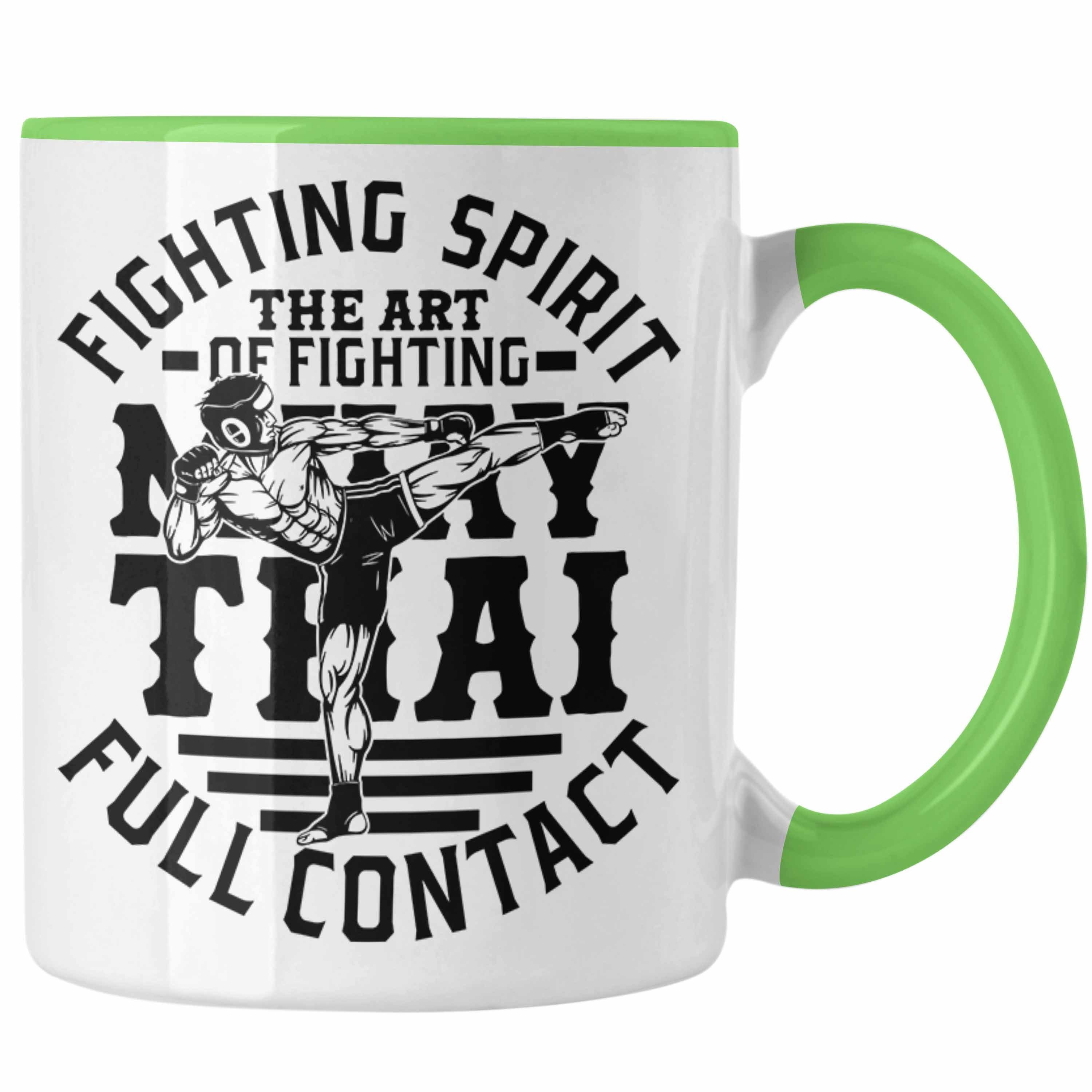 Trendation Tasse Muay Thai Tasse Geschenk Muay Thai-Kämpfer Geschenkidee Fighting Spiri Grün | Teetassen