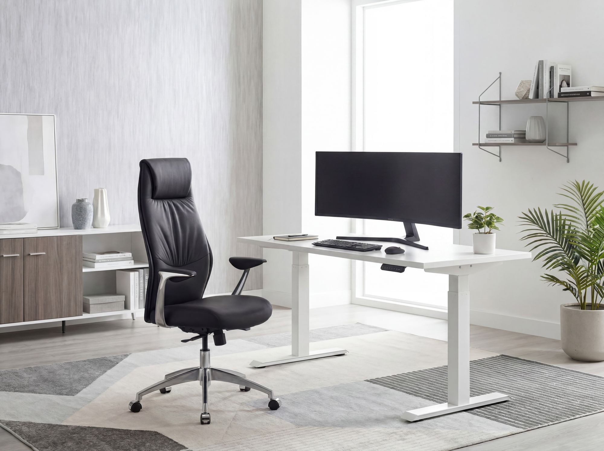 FINEBUY Chefsessel Bürostuhl Echt-Leder Schreibtischstuhl Drehstuhl 120KG (Echtleder Schwarz Schreibtischstuhl XXL 120kg), Bürostuhl Synchronmechanik Chefsessel Kopfstütze