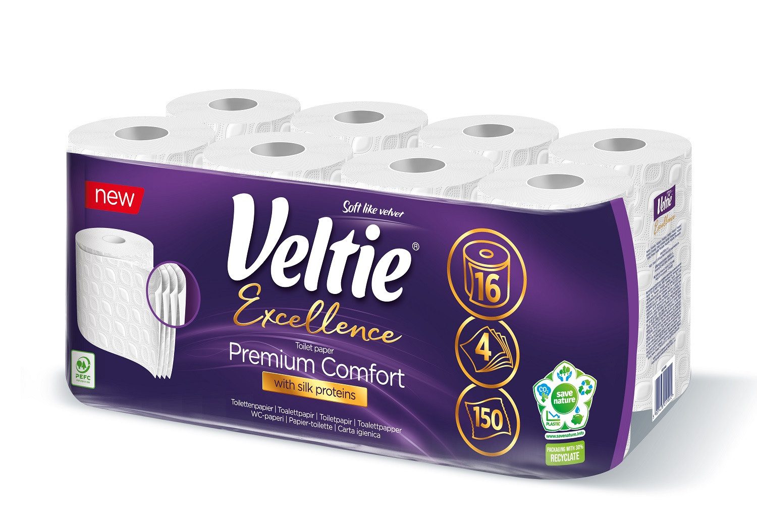 Centi Toilettenpapier Toilettenpapier 16er Pack – 4-lagig – (Spar-Set), 150 Blatt – Weiß