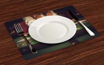 Platzset, Waschbare Stoff Esszimmer Küche Tischdekorations Digitaldruck, Abakuhaus, (4-teilig, 4 Teilig-St., Set aus 4x), Poker Croupier Schlurfen der Karten-Kunst