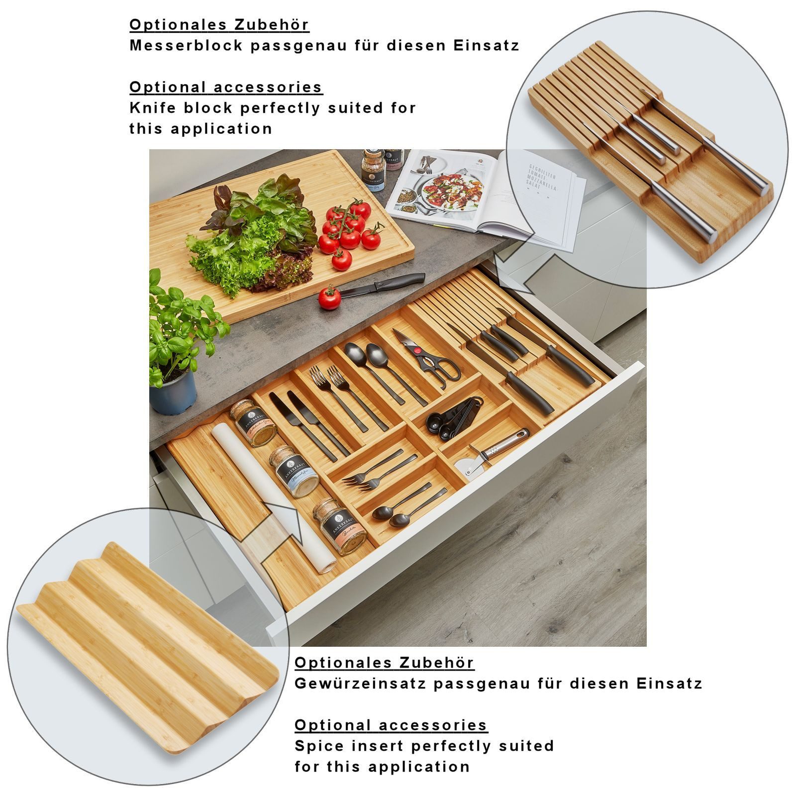 SO-TECH® Besteckeinsatz Bambus Besteckkasten ORGA-BOX 3 für Nobilia-Küche a günstig online kaufen