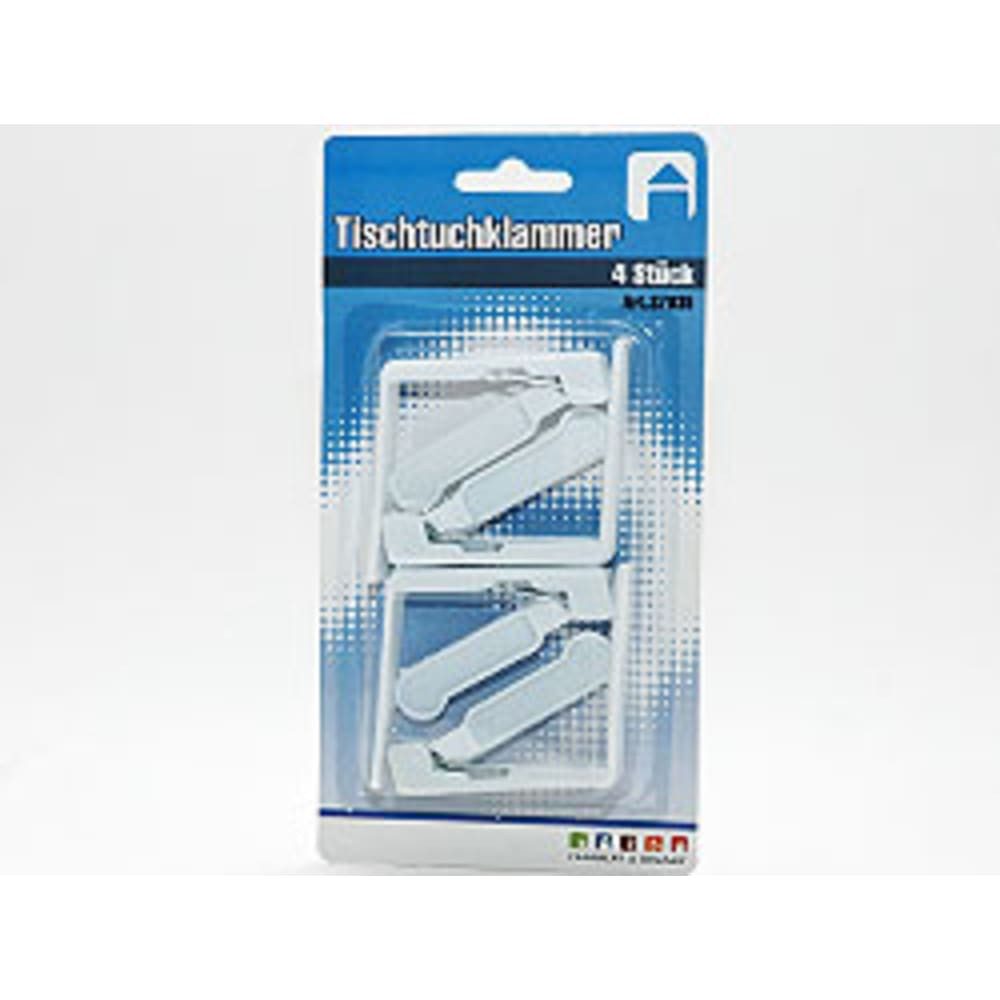 HundB Tischtuchklammer 4 Tischtuchklammern, weiß mit Metallfeder, 6 x 6 cm, (Einzelartikel, 4-tlg., 4-teilig), Tischdeckenhalter Tischklammern Tischdeckenklammern Tischtuchhalter