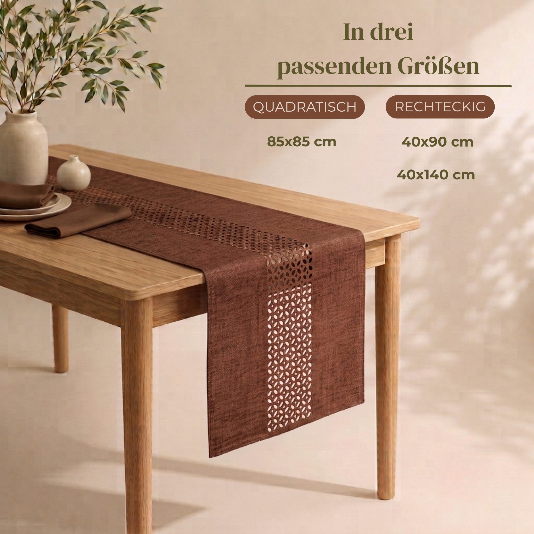 matches21 HOME & HOBBY Tischdecke Moderner Tischläufer braun Leinen-Optik 90 x 40 cm schmal (1-tlg), Lange waschbare Tischdecke rechteckig – Bild 2 von 5
