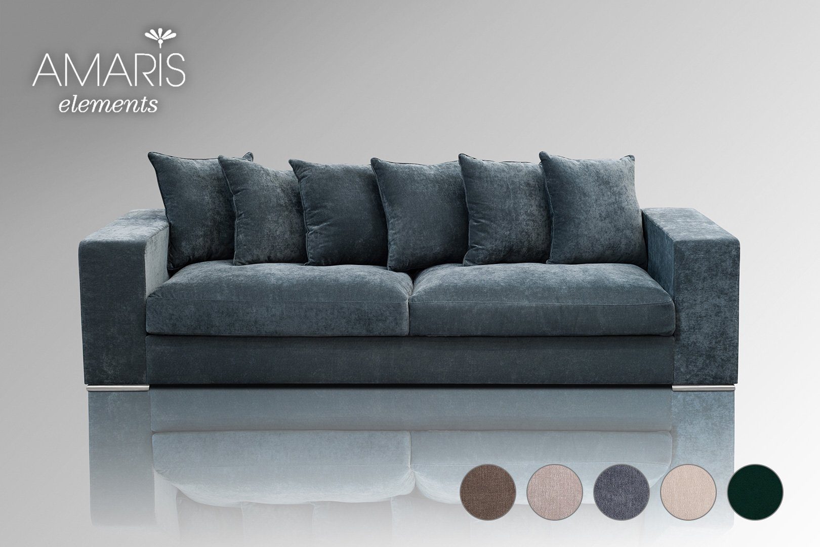 AMARIS Elements Sofa Samt Sofa 'Monroe' 4 Sitzer XL Big Sofa Wohnzimmer Couch in 4 Größen, Made in Europe Blau (Samt)