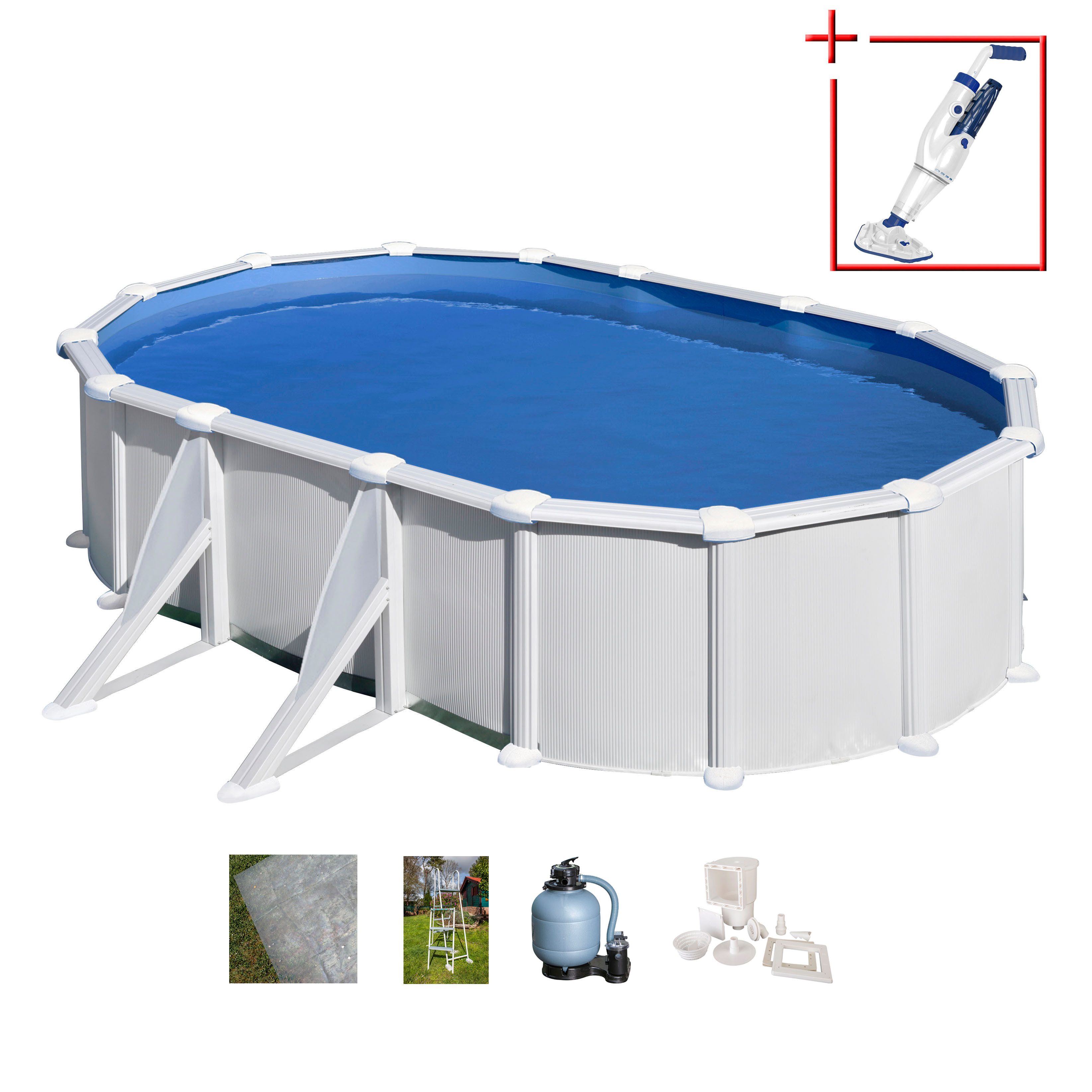 Gre Ovalpool ATLANTIS inkl. Zubehör und seitlichen Stützen (Komplett-Set, 5-tlg), Höhe: 132 cm, in versch. Größen erhältlich