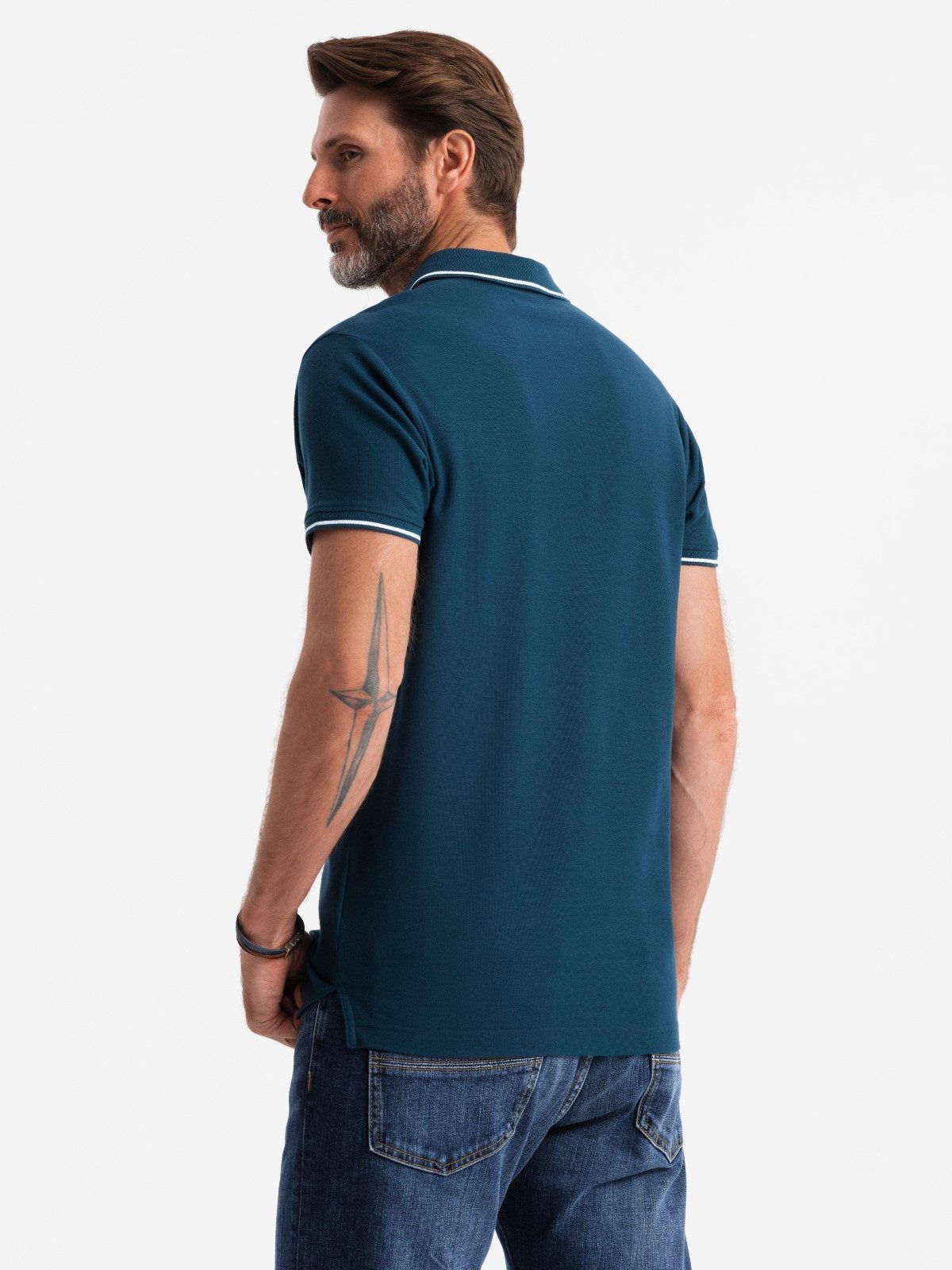 OMBRE Poloshirt Poloshirt aus Piqué-Strick für Herren ohne Knöpfe