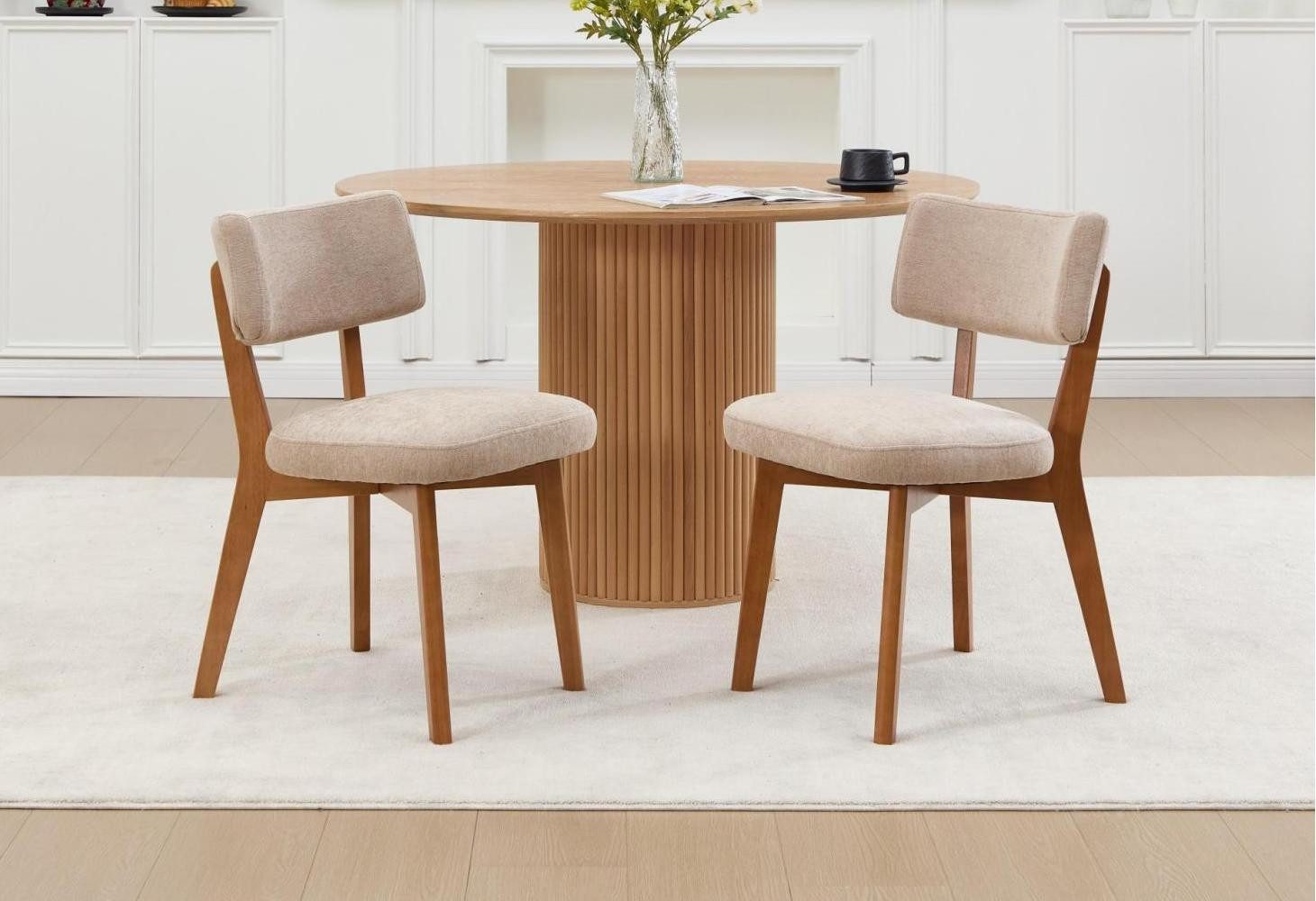 LVHOM Esszimmerstuhl in Naturlook mit Massivholz, Leinenstoff, bequeme Polsterung, 2er-Set (Stoffkomfort, ergonomisch gepolsterter Sitz & Rücken, einfach zu montieren, alltagstauglich robustg, eeignet für mehrere Szenen), Ideal für Esszimmer, Küche, Homeoffice (Essen, Arbeiten, Lesen)