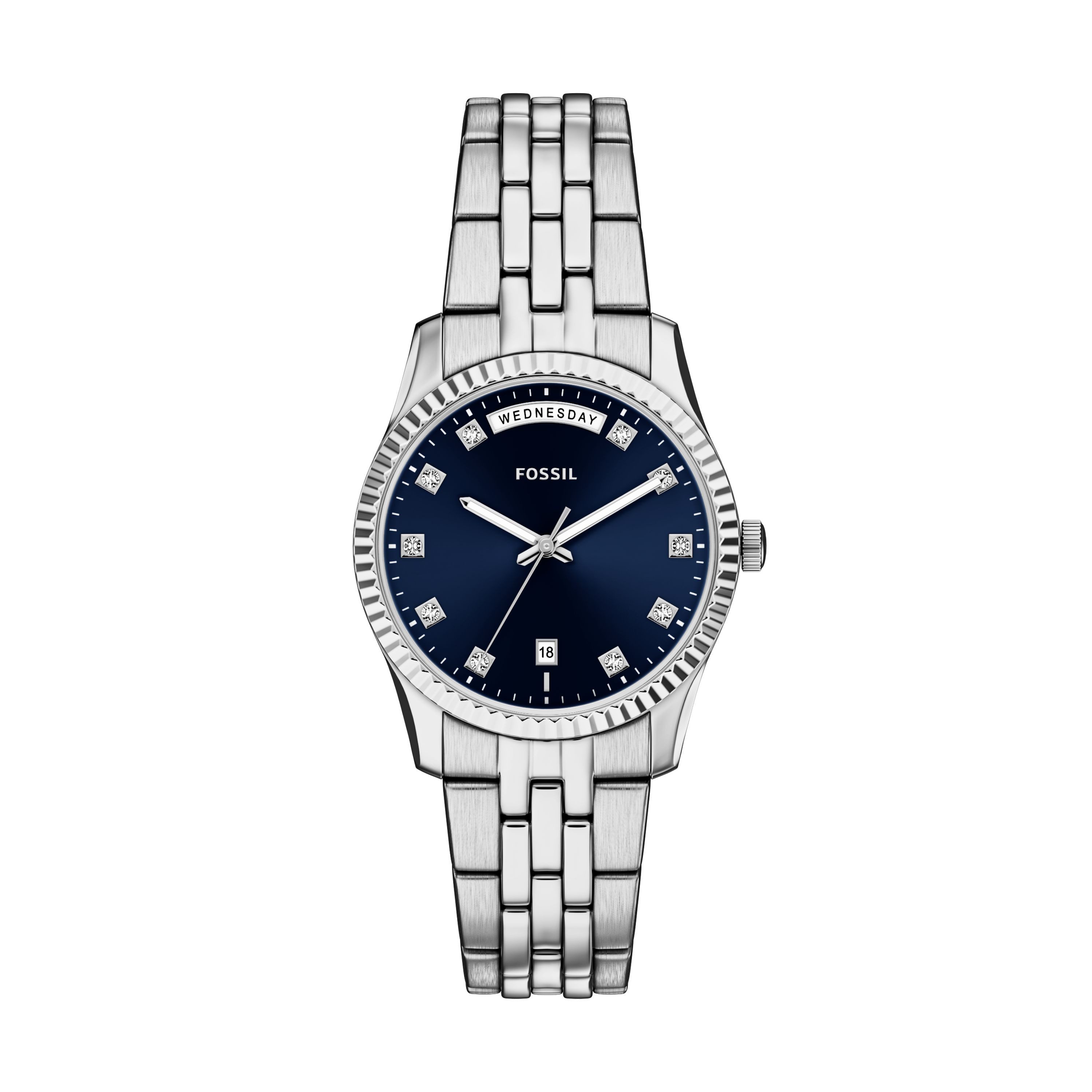 Fossil Scarlette ES5457, Armbanduhr, Damenuhr, Edelstahlarmband, analog, Tag, Wochentag