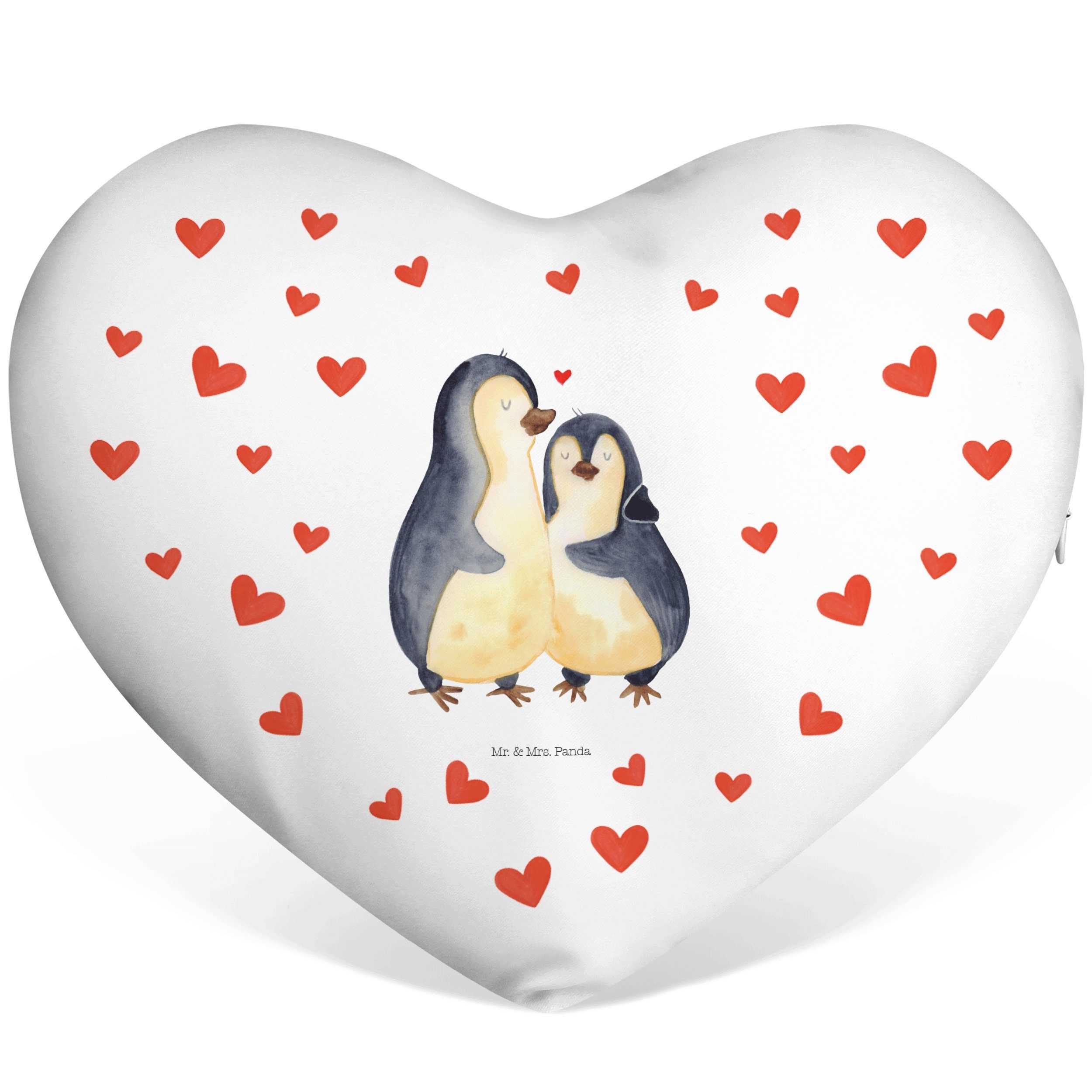 Pinguin verliebt, Dekokissen Mrs. - & Weiß umarmend Herzform, Geschenk, Umarmung Panda Umar Mr. -
