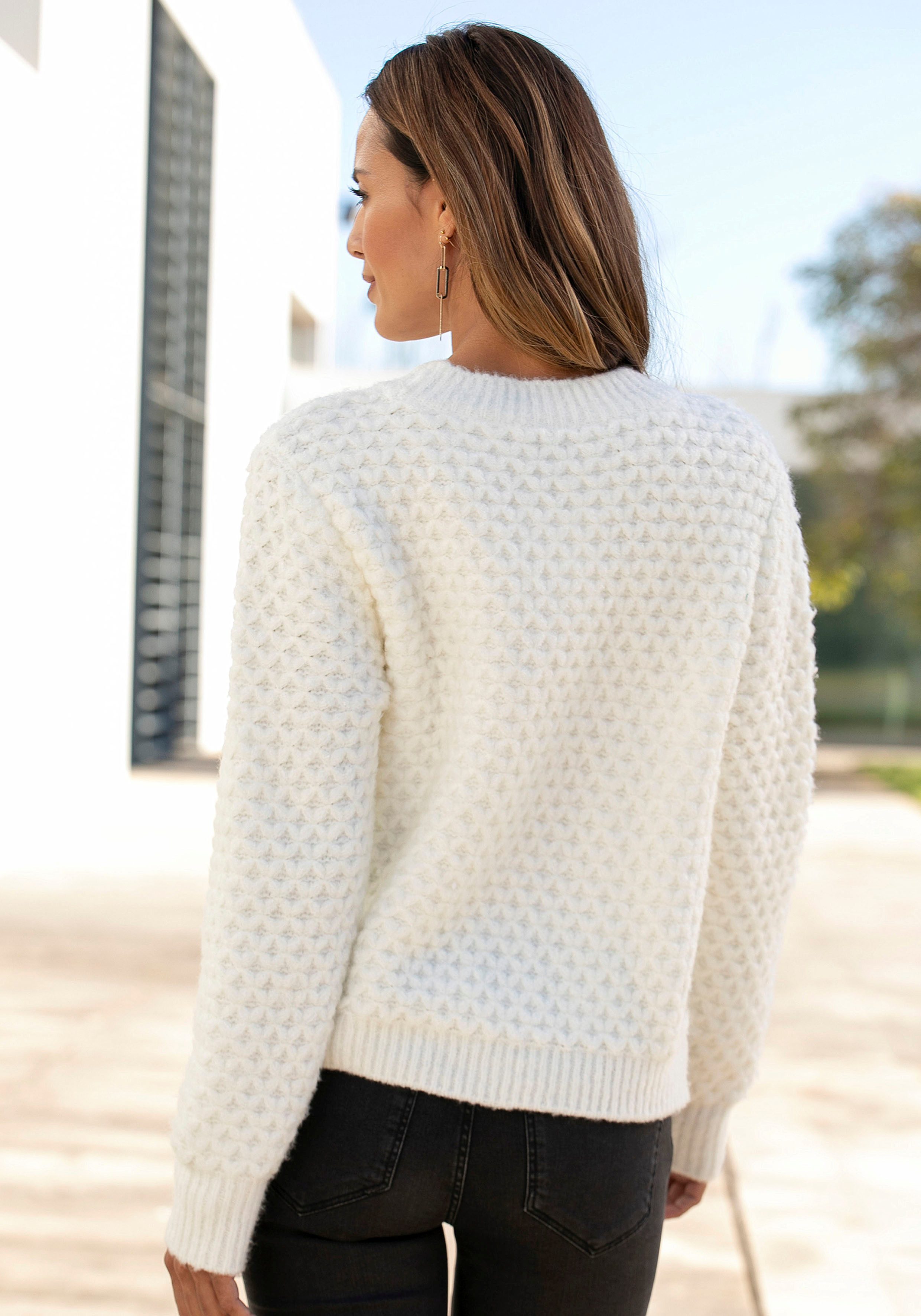 Vivance Rundhalspullover mit besonderem Strickmuster, lockere Passform