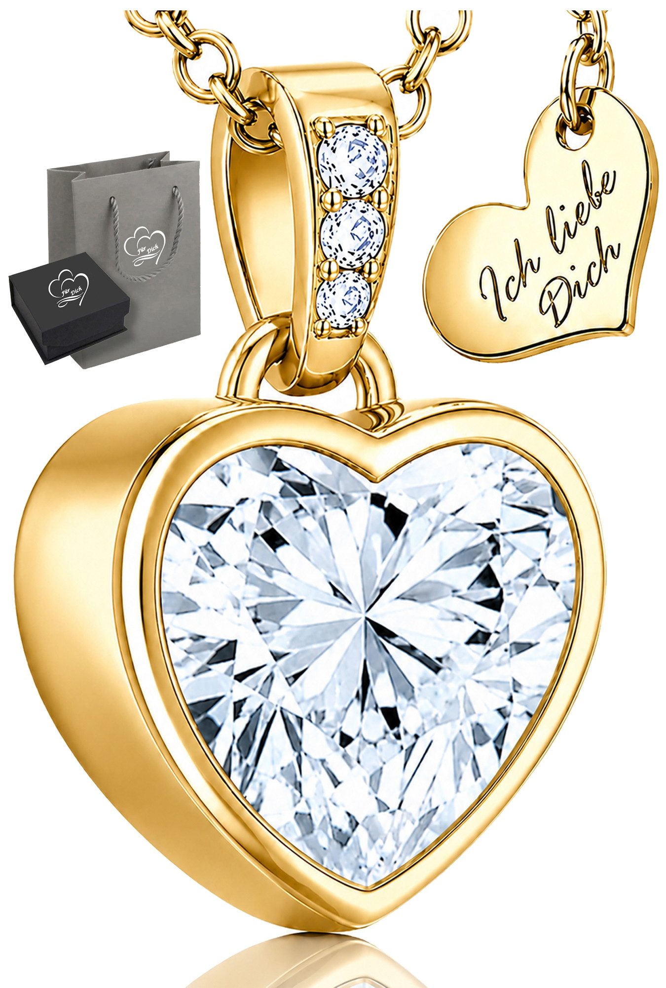Limana Herzkette Damen Schmuck echt 925 Silber zeitloser Herz Anhänger mit Zirkonia (Geschenk für Freundin Frau Mama inkl. Dose Tasche), Geburtstag Weihnachten Jahrestag Hochzeitstag Valentinstag
