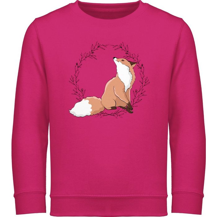 Shirtracer Sweatshirt Fuchs mit Blumenkranz - Tiermotiv Animal Print - Kinder Premium Pullover sweatshirt 152 - pullover mit fuchs - pullis mädchen