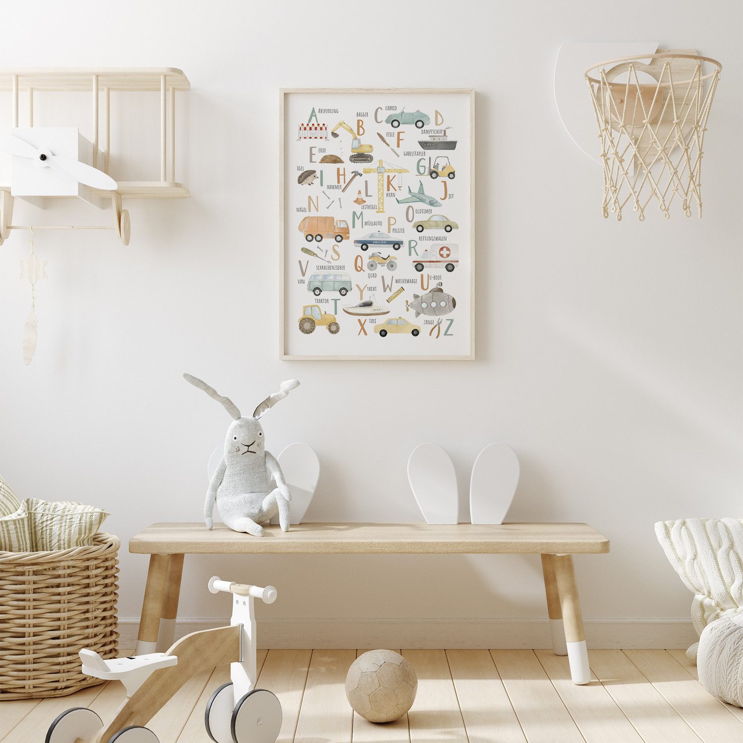 MeinBaby123® Poster Bagger, Bilder Kinderzimmer Deko, Baufahrzeuge, Kran, Baustelle, Babyzimmer, Wandbilder
