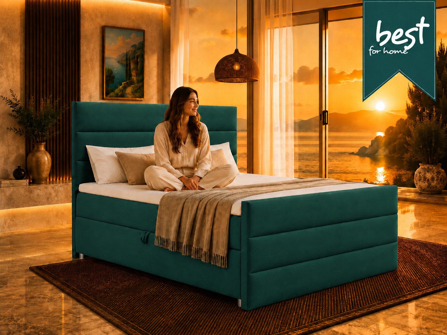 Best for Home Boxspringbett Trinity K-1 LUX – Modern Boxspringbett mit Stauraum & Komfort (Boxspringbett-Set, 1-St., Komplettes Boxspringbett-Set inklusive Matratze und Topper), Ergonomischer Schlafkomfort, großer Stauraum