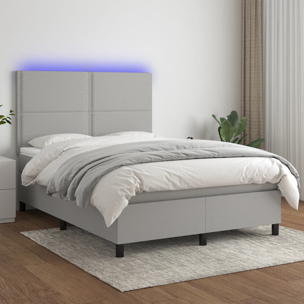 vidaXL Boxspringbett Boxspringbett mit Matratze LED Hellgrau 140x200 cm Sto günstig online kaufen