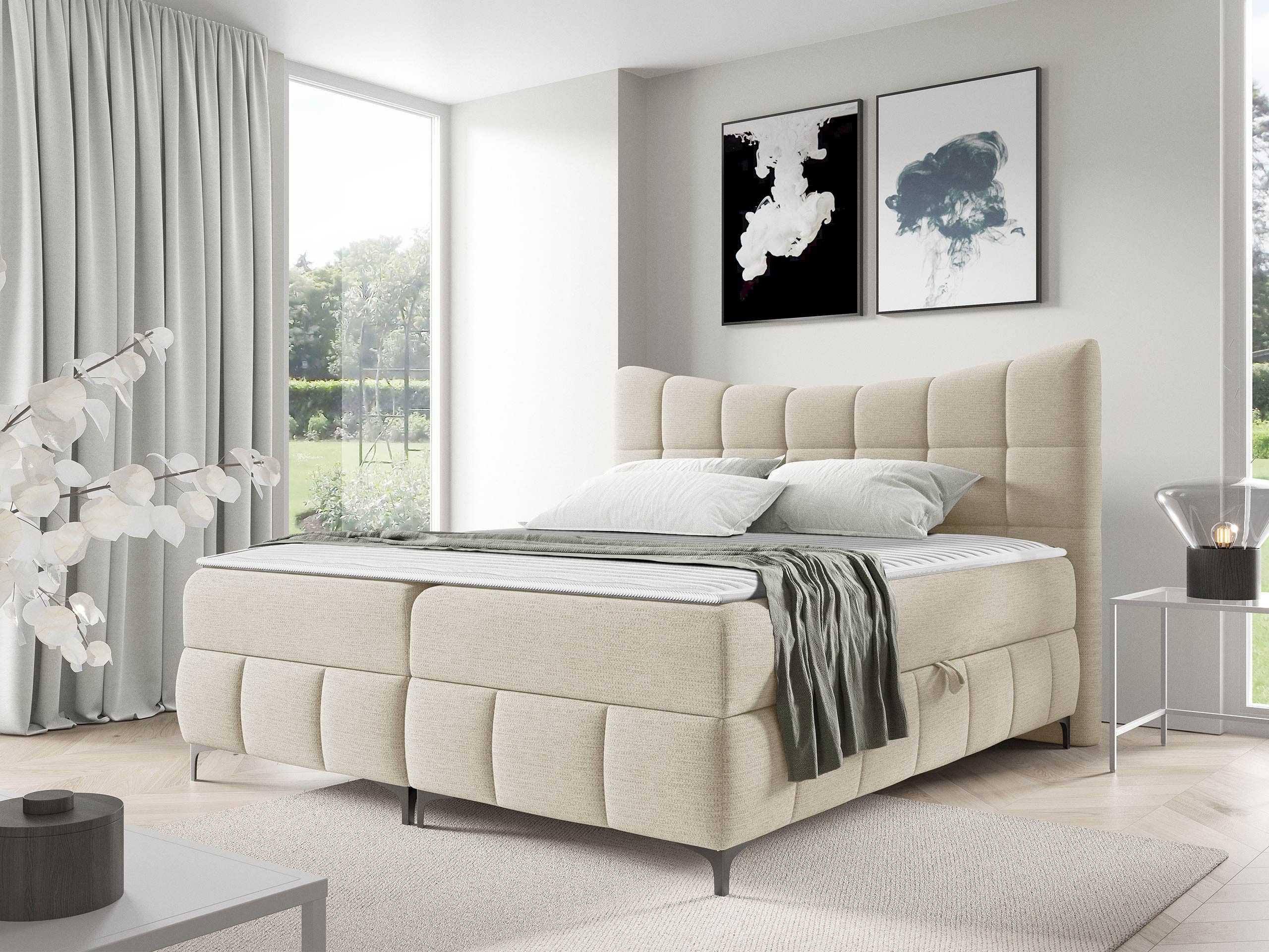 MIRJAN24 Boxspringbett Nova (mit zwei Bettkästen), Bonellfederkern, Metallfüße, Kopfteil Gepolstert