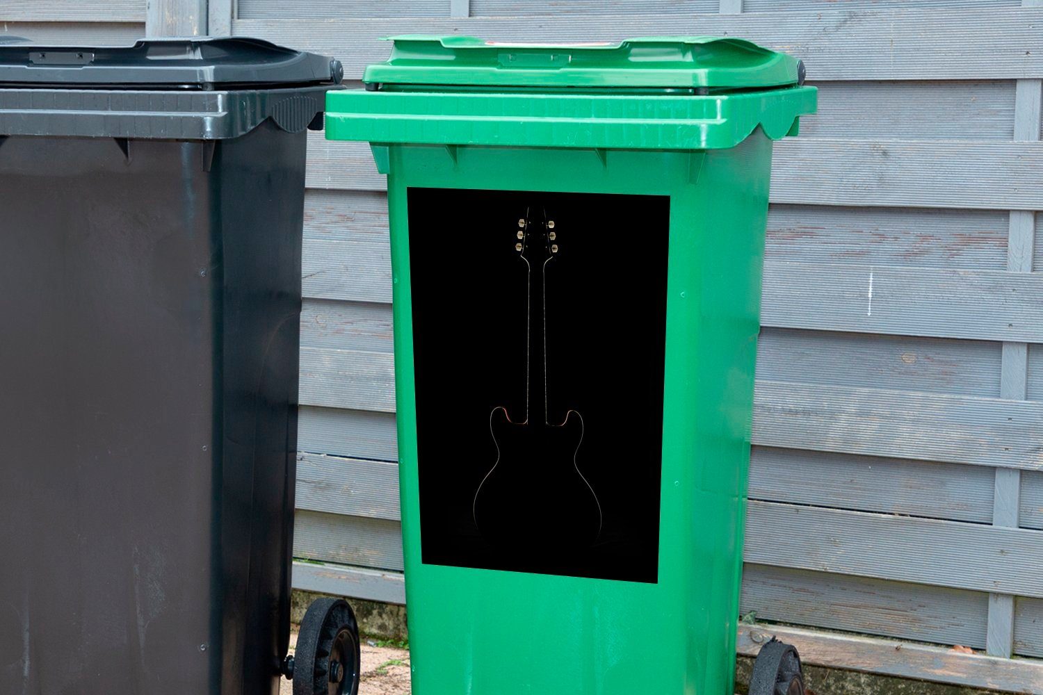 MuchoWow Wandsticker E-Gitarre Eine Mülltonne, Mülleimer-aufkleber, Container, Hintergrund im St), verschwindet (1 Sticker, Abfalbehälter