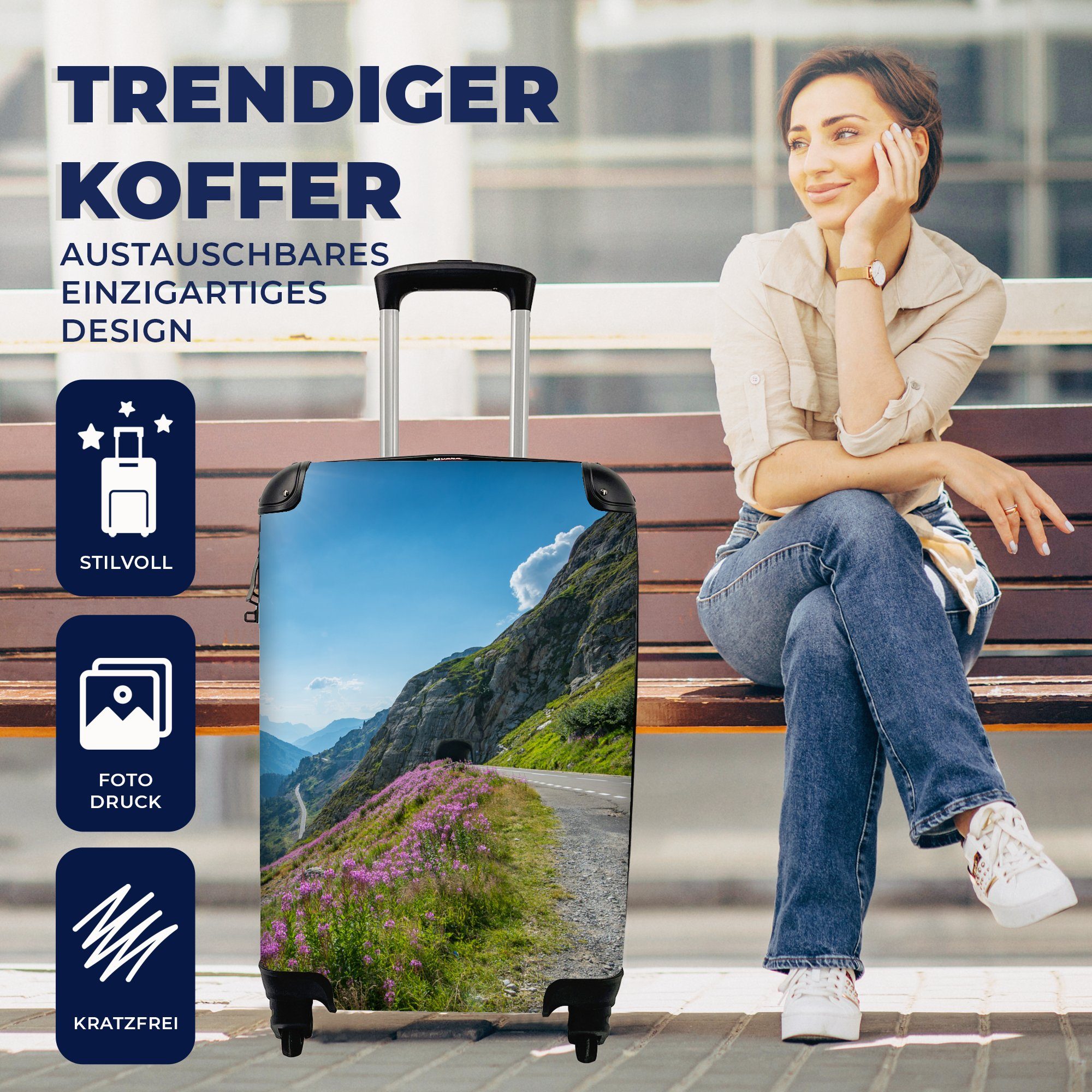 Ferien, 4 Alpen Natur, MuchoWow Reisekoffer rollen, - - Handgepäck Reisetasche Schweiz Handgepäckkoffer mit für Rollen, Trolley,