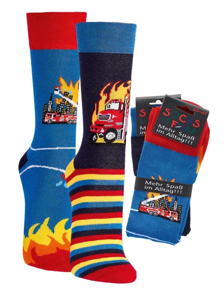 FussFreunde Motive, mit Socken, Freizeitsocken 2 über Spaß 70 Paar Fun Socken, ANTI-LOCH-GARANTIE Feuerwehr