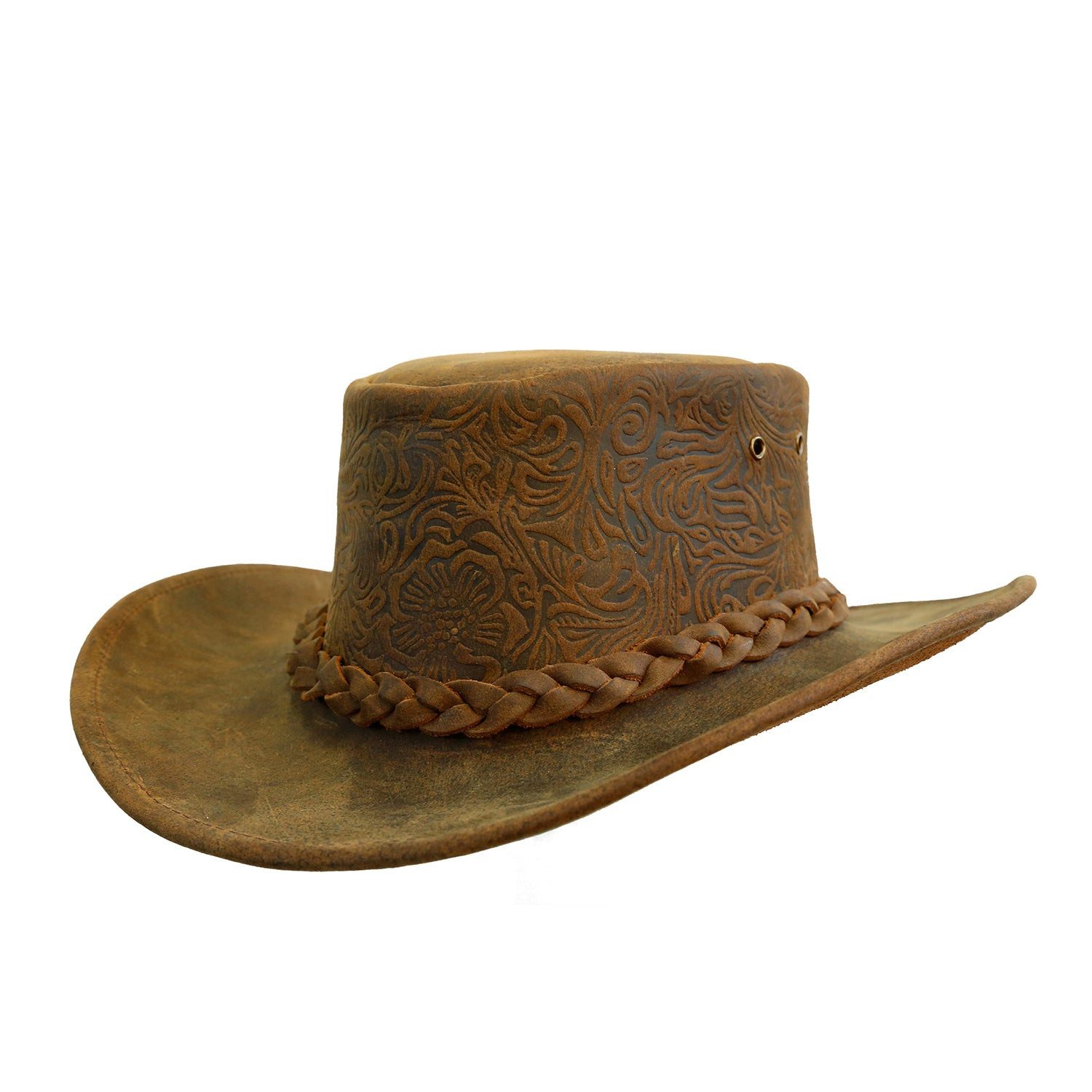 Outbacker Cowboyhut Australischer Lederhut aus geprägtem Vintage Leder und formbarer Krem