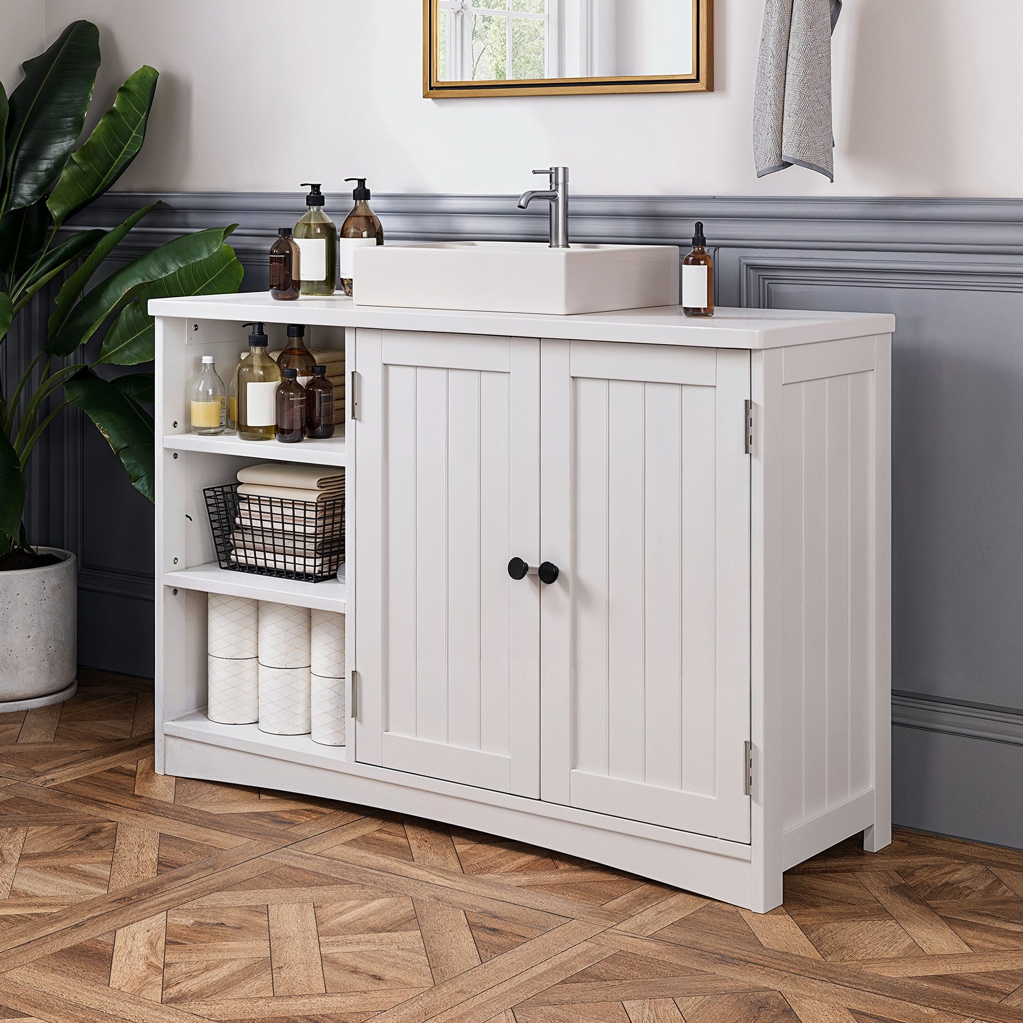 Bealife Waschbeckenunterschrank Badezimmerschrank 90 x 30 x 60 cm, mit 2 Tü günstig online kaufen