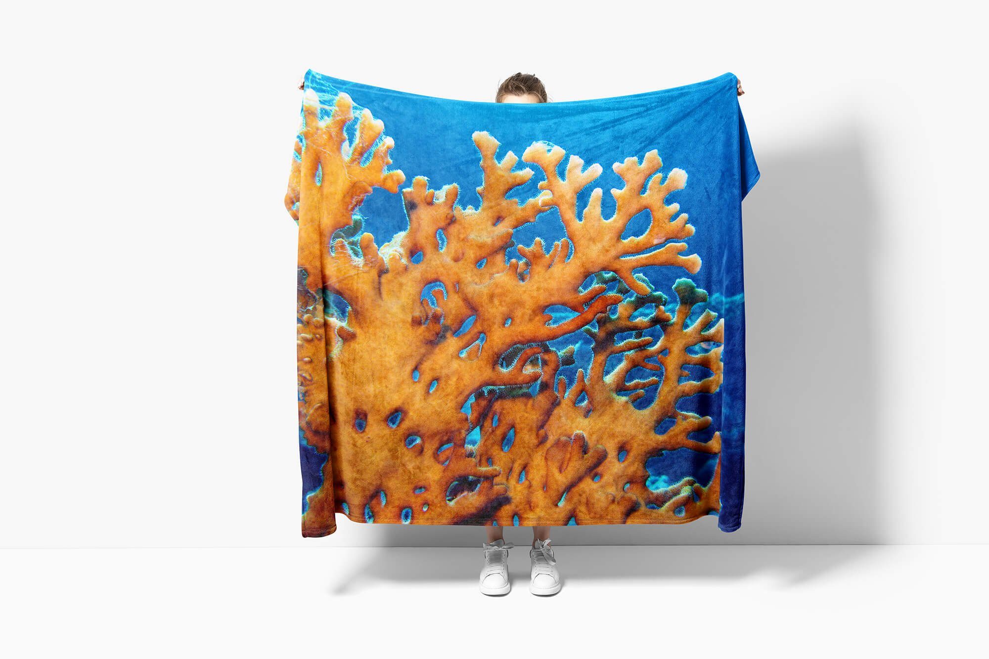 Handtuch Fotomotiv (1-St), Saunatuch Koralle Strandhandtuch mit Kuscheldecke Sinus Handtücher Baumwolle-Polyester-Mix Wass, Art Handtuch unter