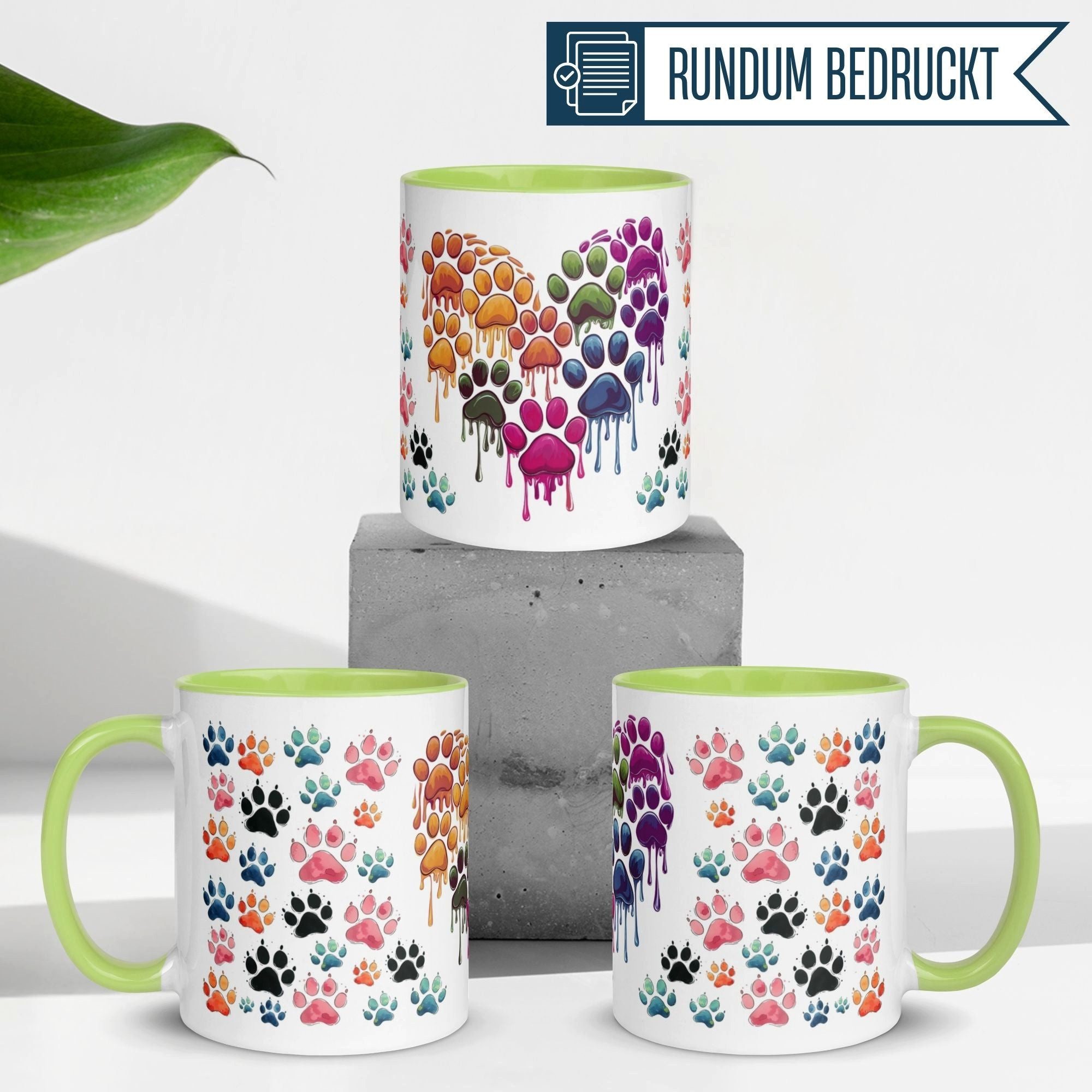 Momentals Tasse Katze – „Bunte Pfoten Abdrücke mit Herz“ – lustiges Katzen Geschenk, Gratis Versand · Links-&Rechtshänder · Spülmaschinenfest