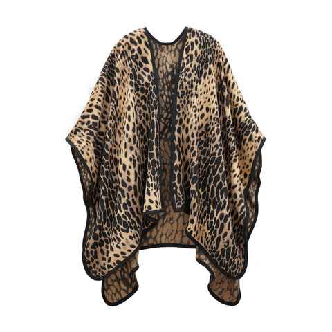 LASCANA Strickponcho mit Leo-Muster, Poncho mit animal Print, Cape VEGAN