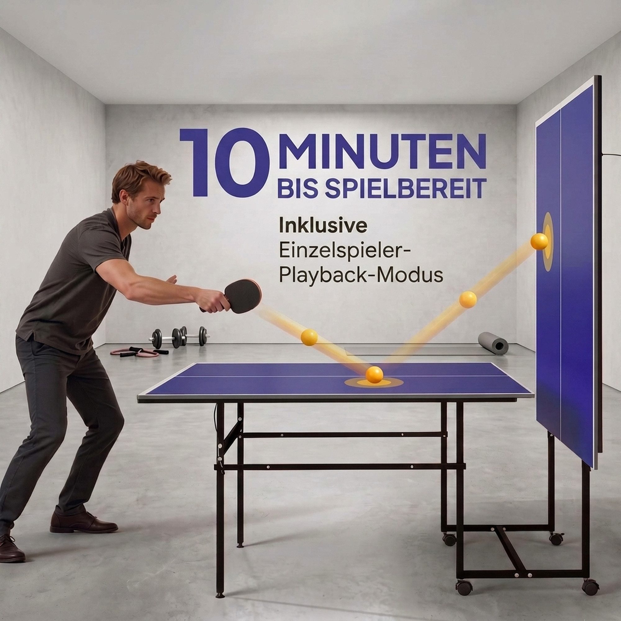 SPORTNOW Tischtennisplatte Klappbar, Indoor, mit Rollen, Stahl, Blau, 274 x 152,5 x 75,5 cm (Tischtennisspiel-Set, 1-tlg., Tischtennistisch), Das Netz ist im Li – Bild 4 von 5