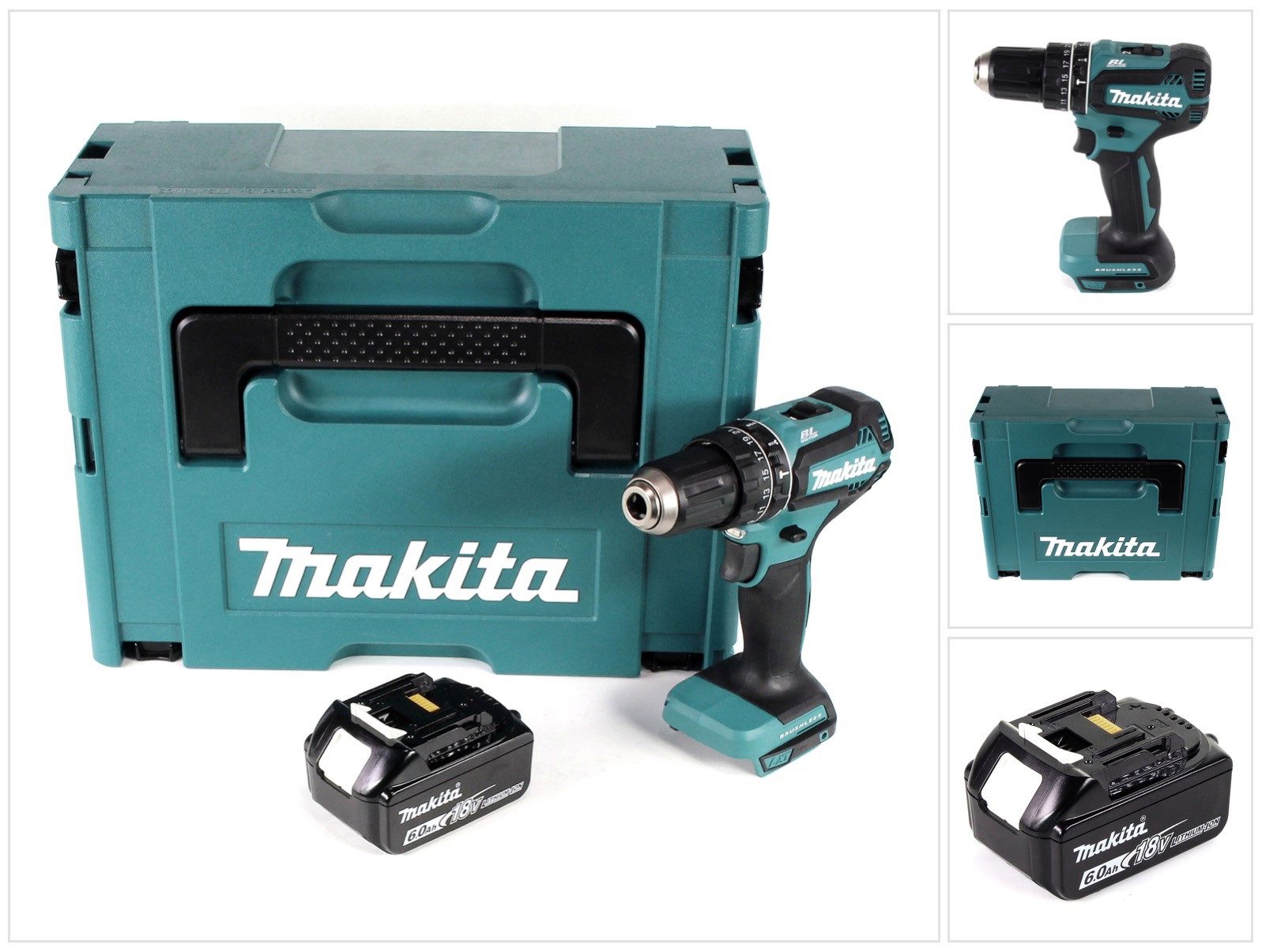 Makita Akku-Schlagbohrschrauber DHP 485 G1J Akku Schlagbohrschrauber 18V 50 Nm brushless + 1x Akku