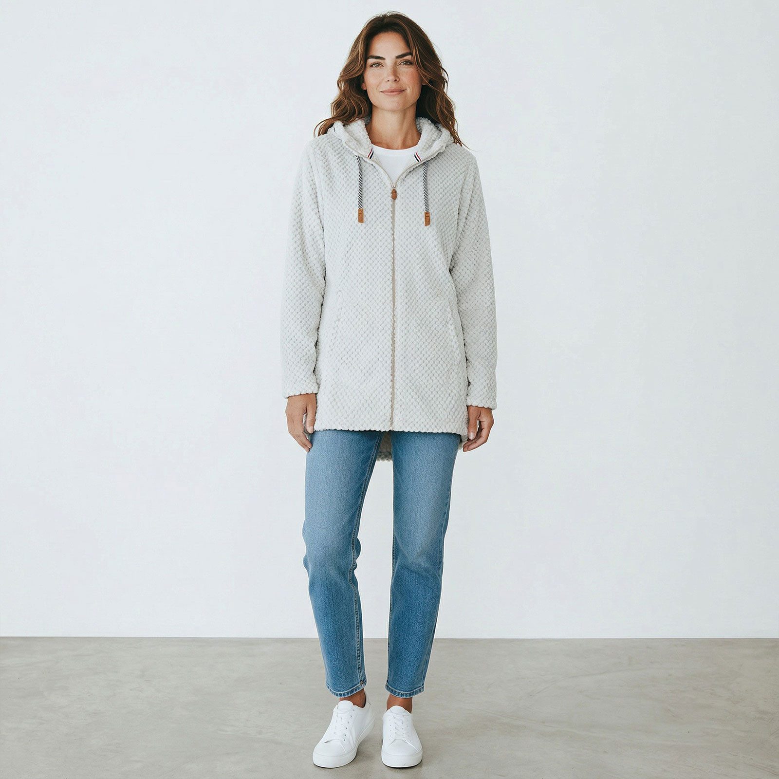 modAS Strickfleecejacke 40614 Damen Fleecemantel in lockerer Optik - Fleecejacke maritime Details