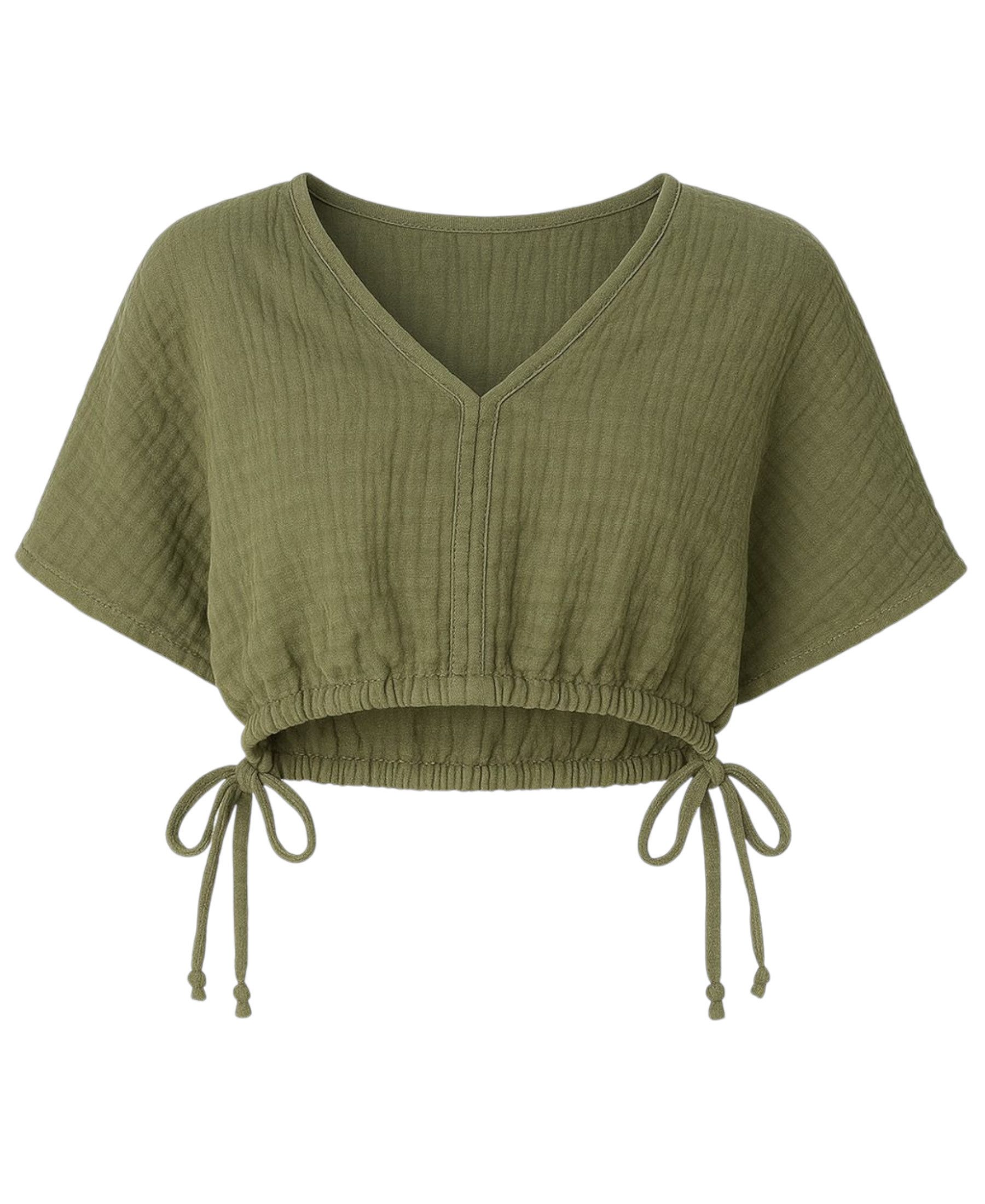 WENOR Crop-Top Musselin Bluse Cropped-Oberteil mit Tunnelzug und V-Ausschni günstig online kaufen