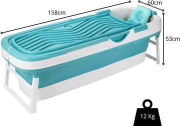 Badewanne XXL faltbare Badewanne 158x60x53 cm mit Kissen, Erwachsene & Kinder, max. 300 Liter, mobile Klappbadewanne für Badezimmer, Dusche und Balkon, foldable bathtub, klappbare Wanne, (1-tlg), klappbar