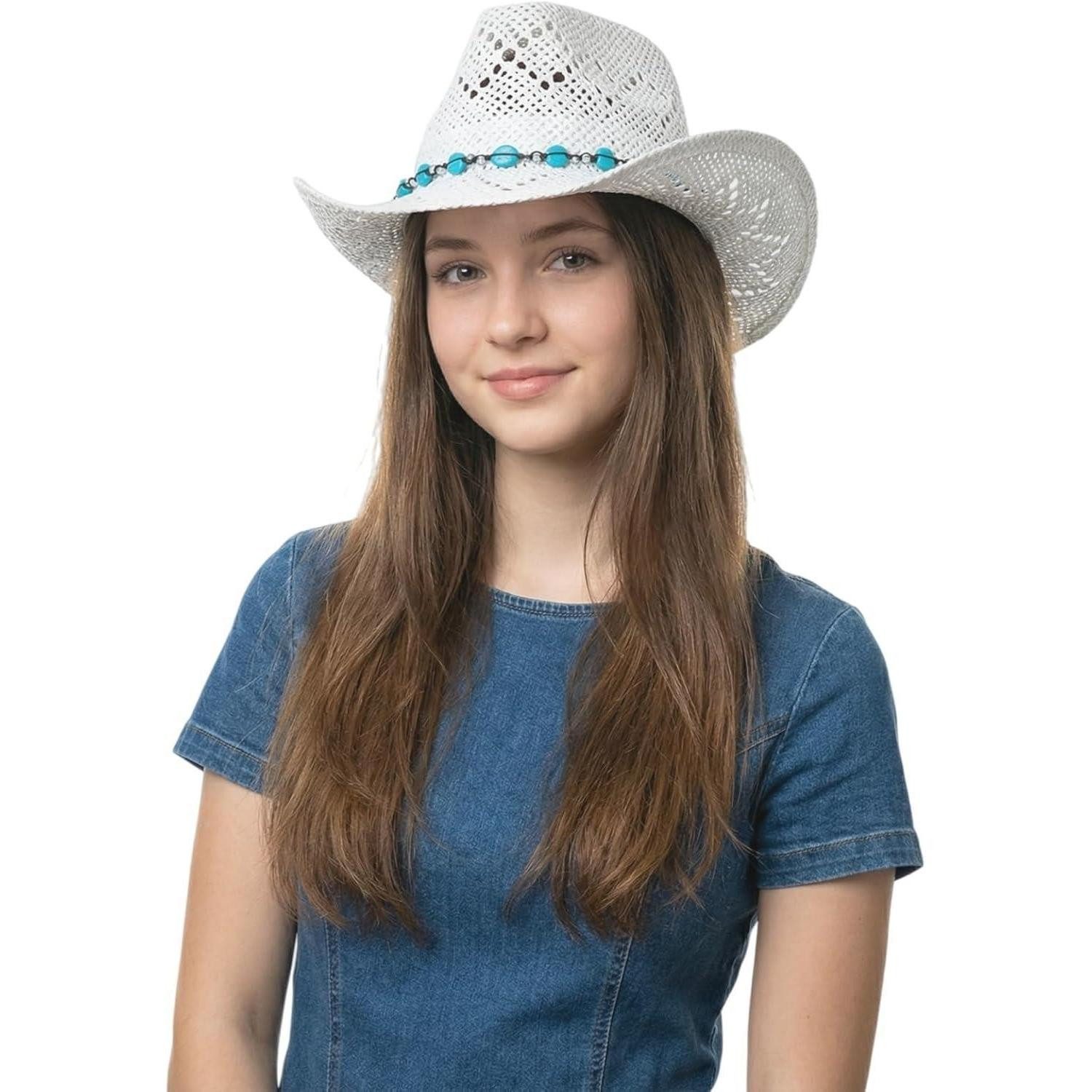LuxusKollektion Cowboyhut Cowboyhut Damen Stroh Western Cowgirl Einheitsgröße M Weiß