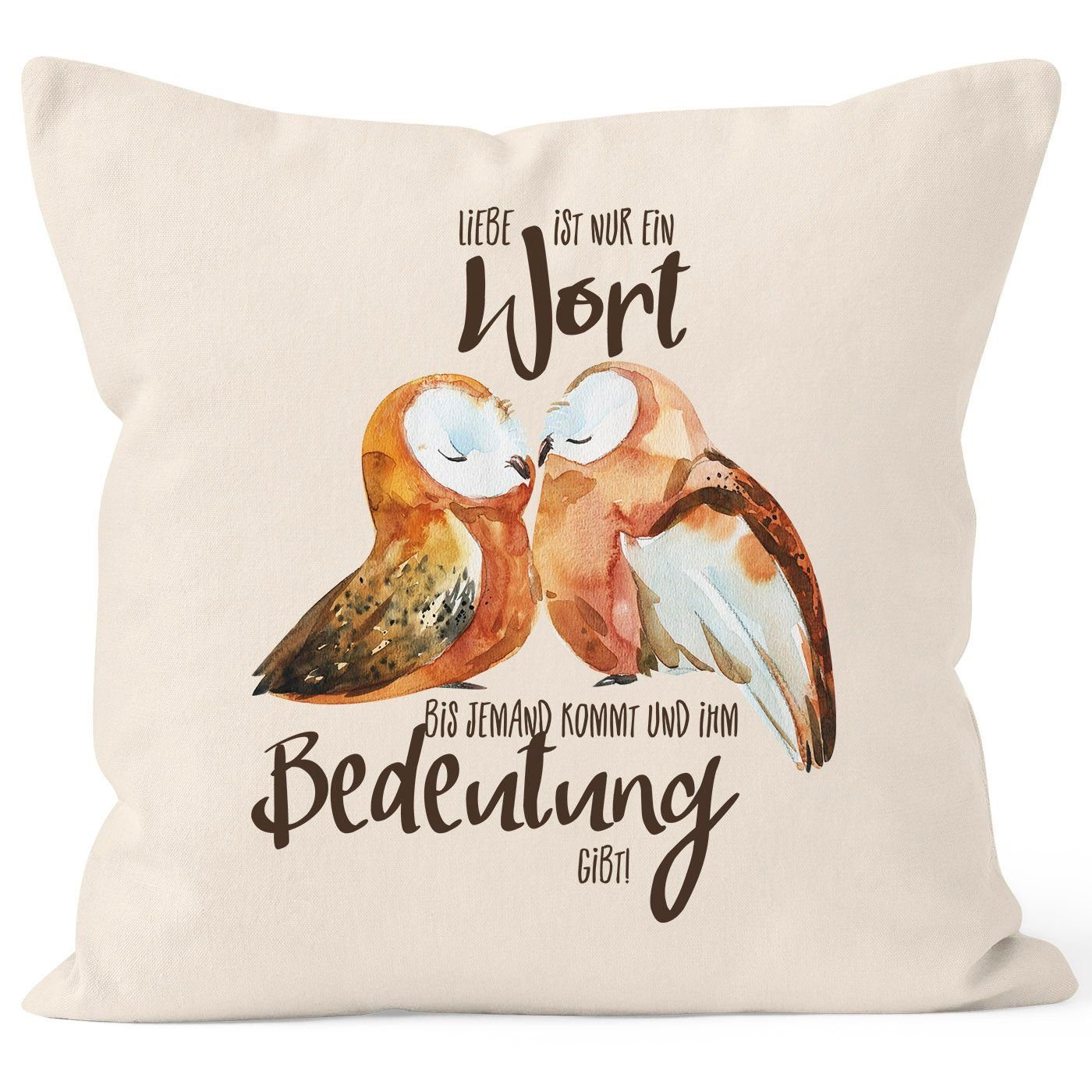 MoonWorks Dekokissen Подушки-Bezug Liebe ist nur ein Wort Eule Liebe Spruch Подушки-Hülle Deko-Kissen Baumwolle MoonWorks®