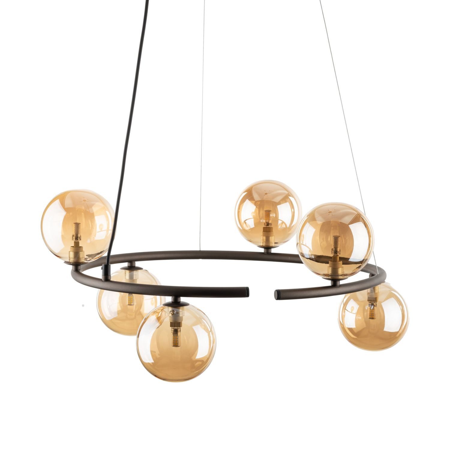 Licht-Erlebnisse Pendelleuchte BRENDAN, ohne Leuchtmittel, Metall Rauchglas G9 H: max. 140 cm Braun Bernstein Kugelschirm Modern