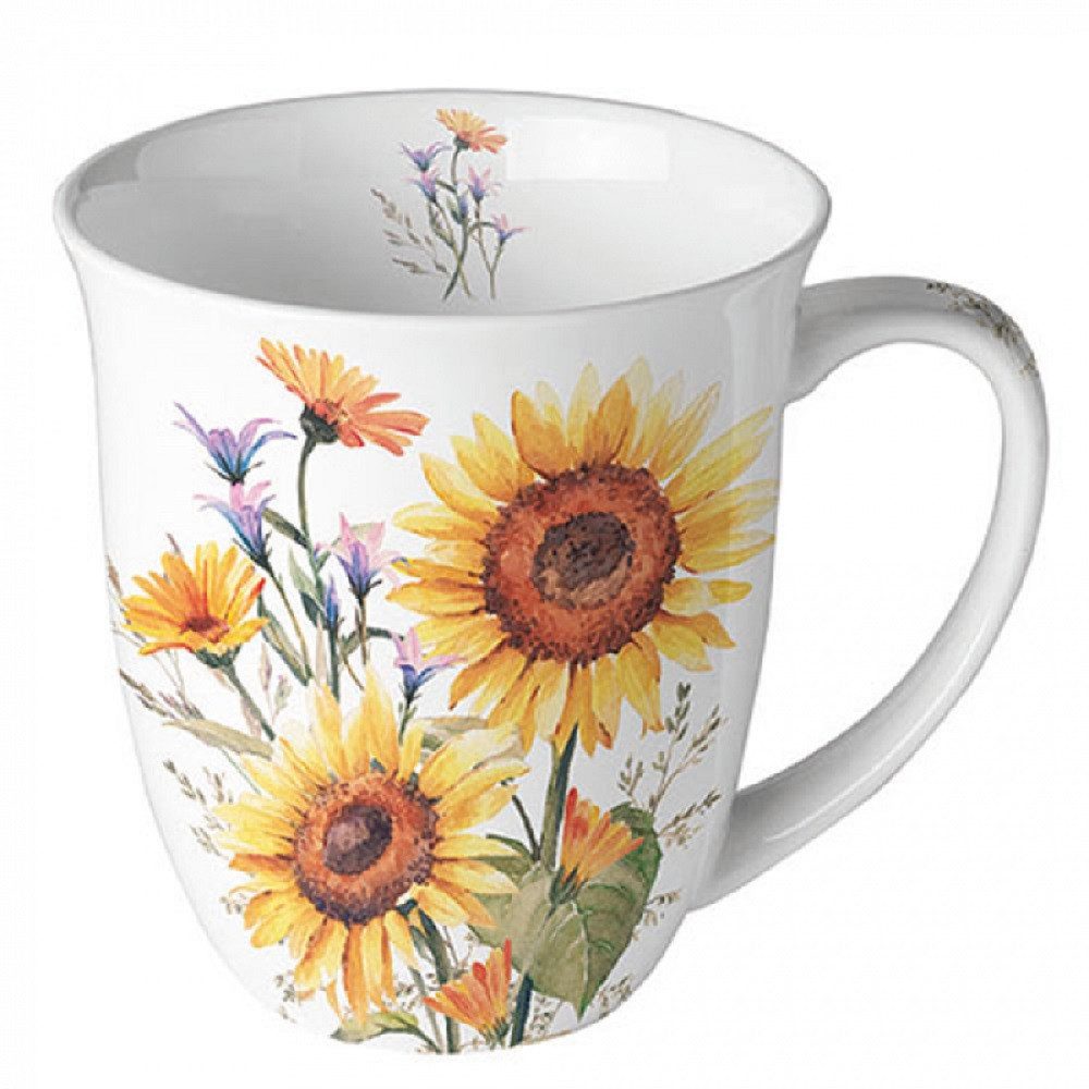 Ambiente Luxury Paper Products Becher Porzellan Frühling / Herbst / Sommer / Winter Kollektion, 1-tlg., Porzellan Becher ca. 400 ml Sonnenblumen, Blumen, Pflanzen, Anlässe ; Geburtstag, Muttertag, Hochzritstag, kollektion, Mug Kollektion / Ideal als Geschenk
